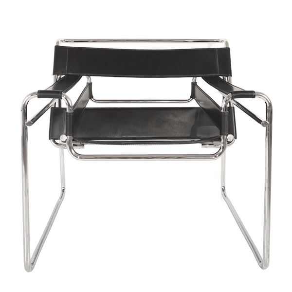 Marcel Breuer per Gavina - Poltrona Vassily B3  in acciaio e cuoio nero