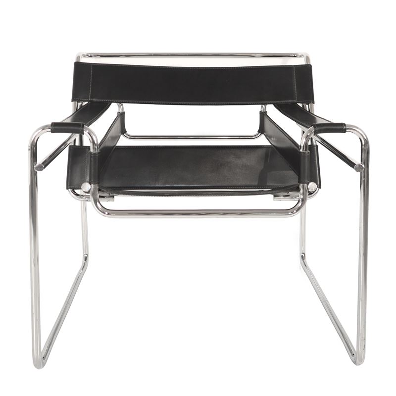 Marcel Breuer per Gavina - Poltrona Vassily B3 in Acciaio e Cuoio Nero