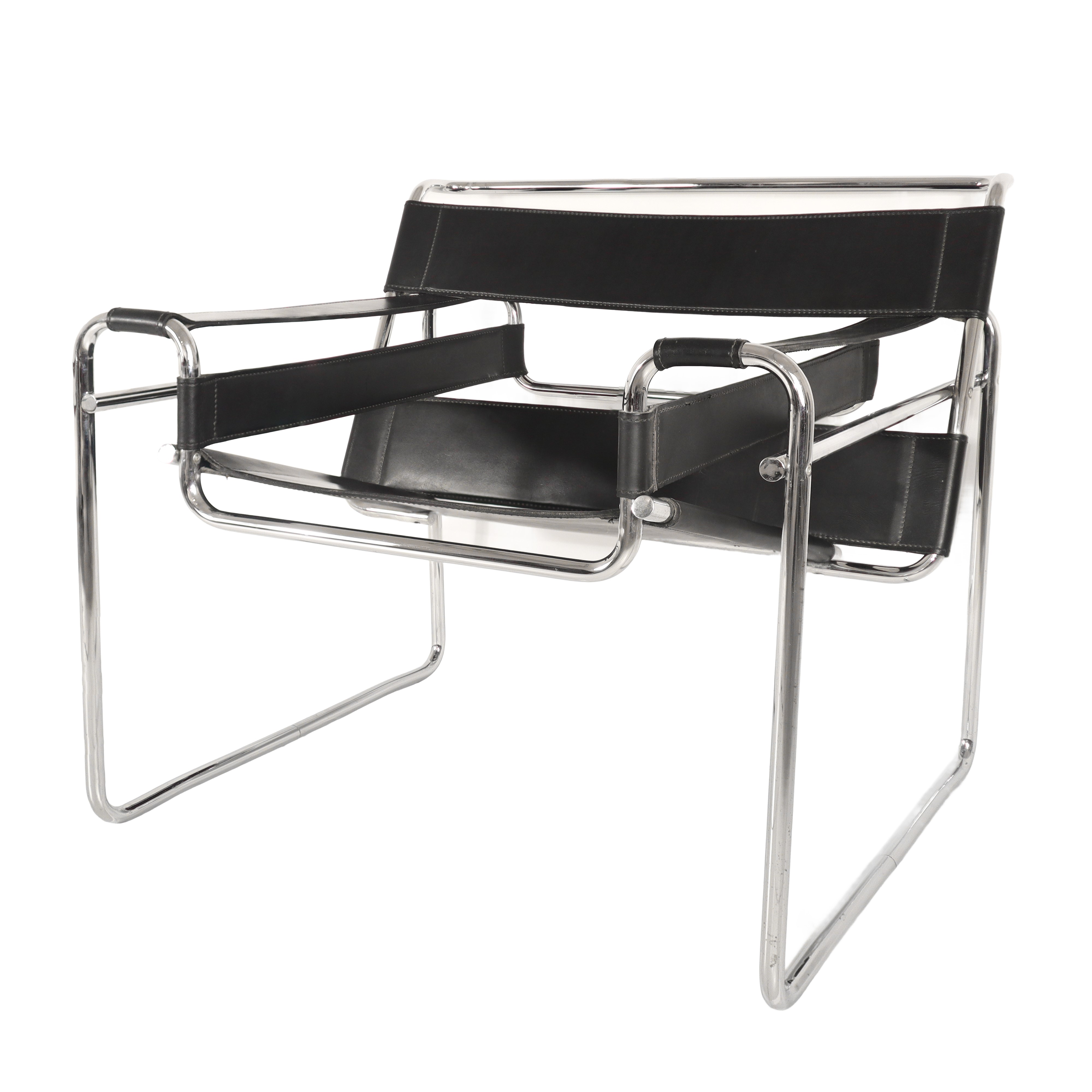 Poltrona Vassily B3 in acciaio e cuoio nero