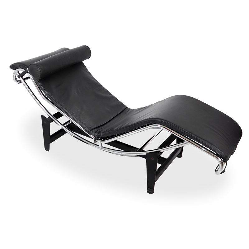 Chaise Longue in Acciaio e Pelle Nere