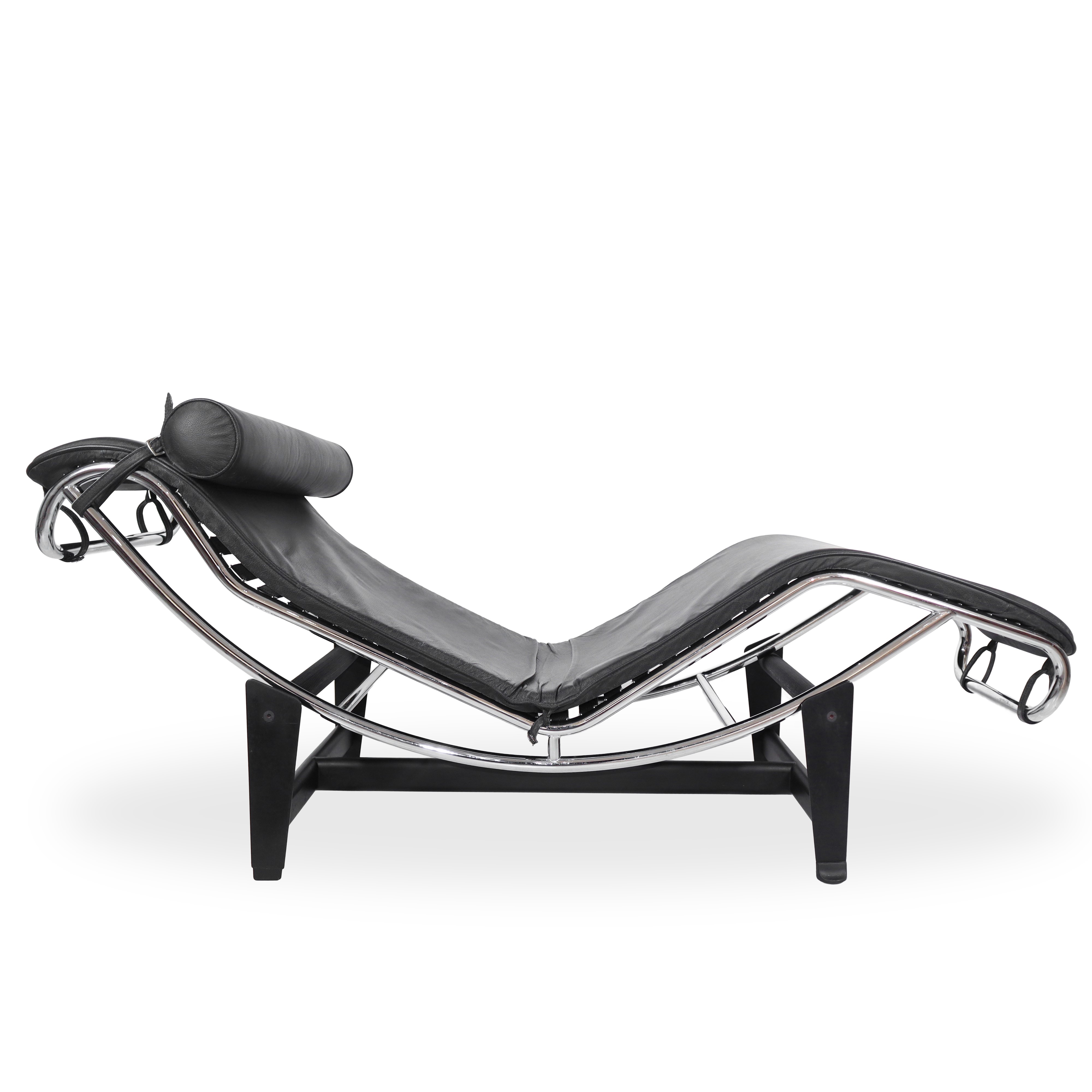 Chaise Longue in Acciaio e Pelle Nere