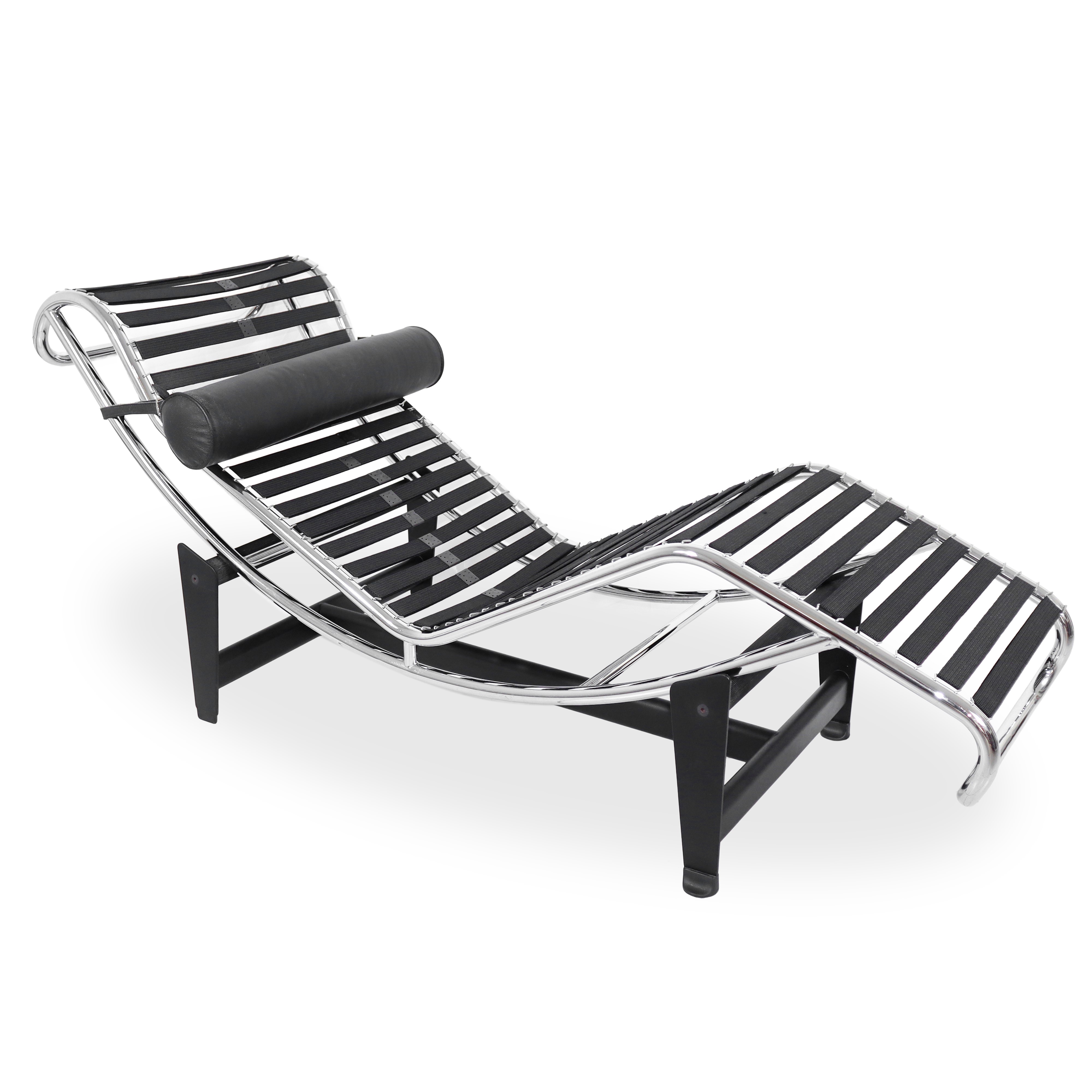 Chaise Longue in Acciaio e Pelle Nere