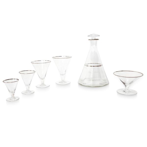 Set of 12 Murano crystal glasses with platinum rim