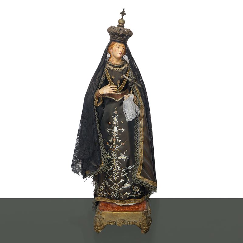 Madonna Addolorata con Viso Mani e Piedi in Terracotta Policroma