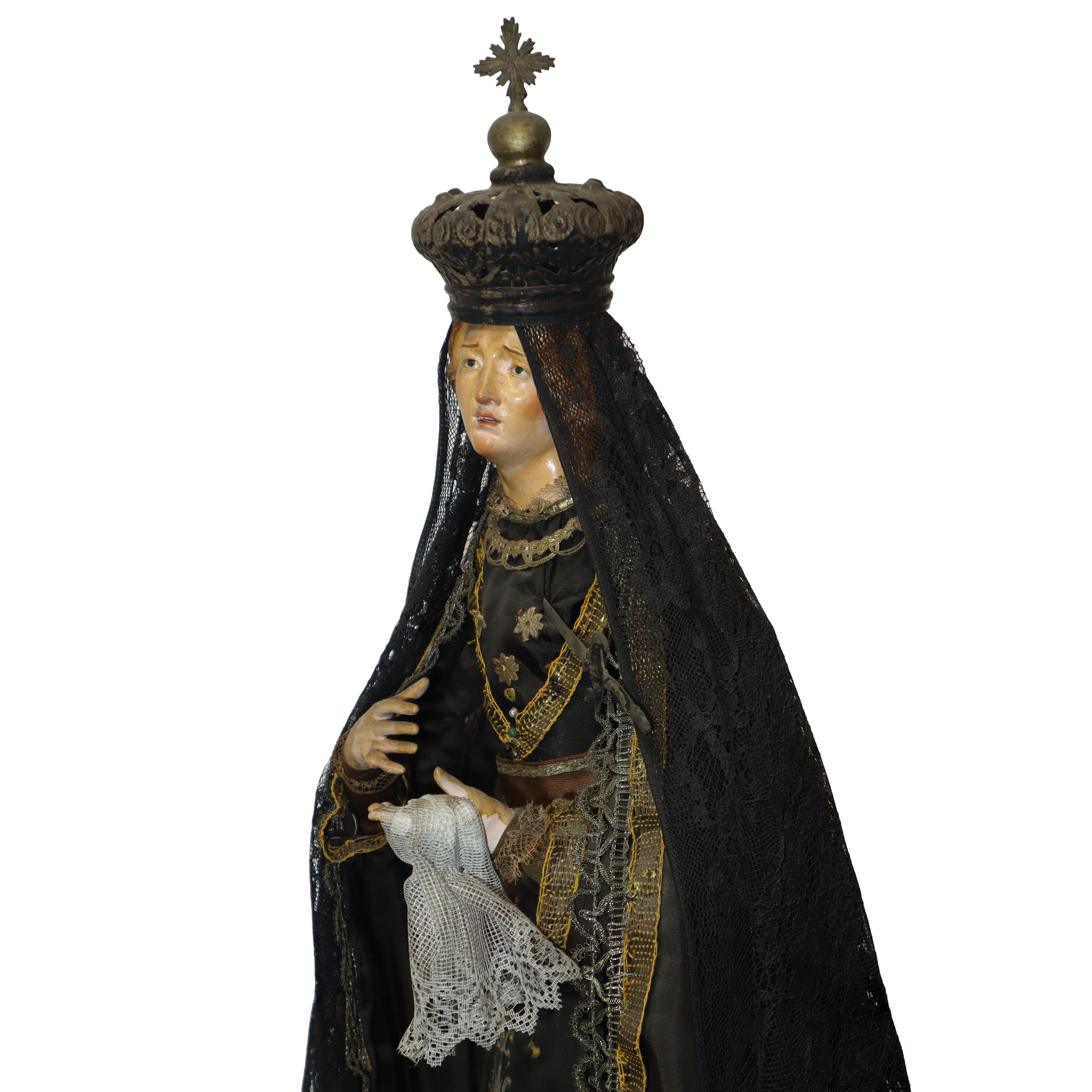 Madonna Addolorata con viso mani e piedi in terracotta policroma