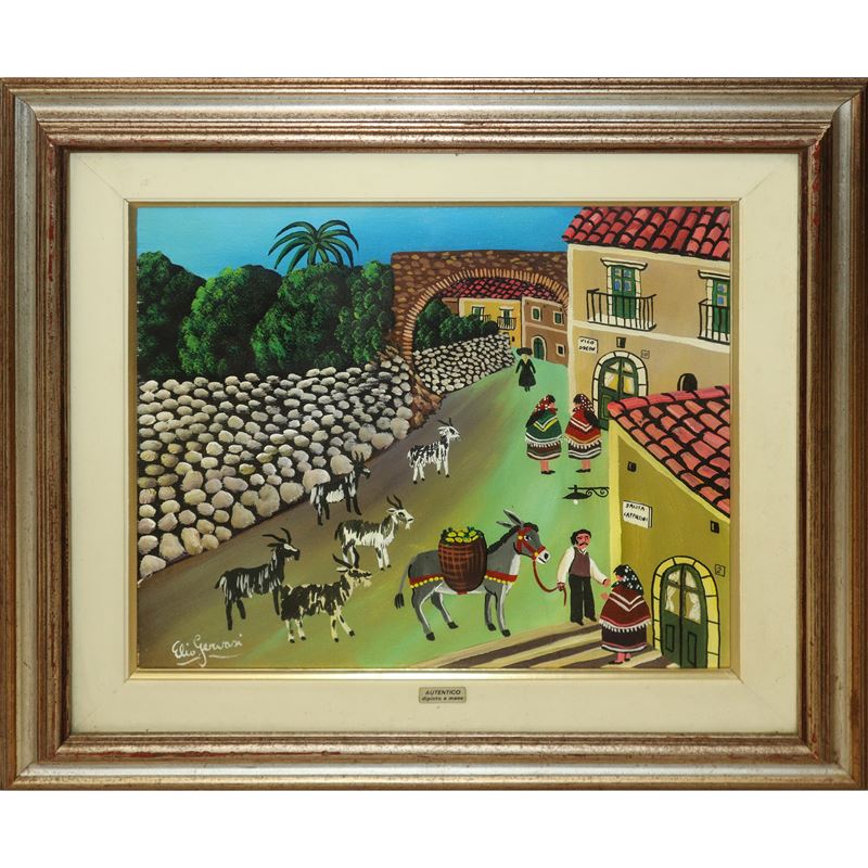 Contadino con asino e capre