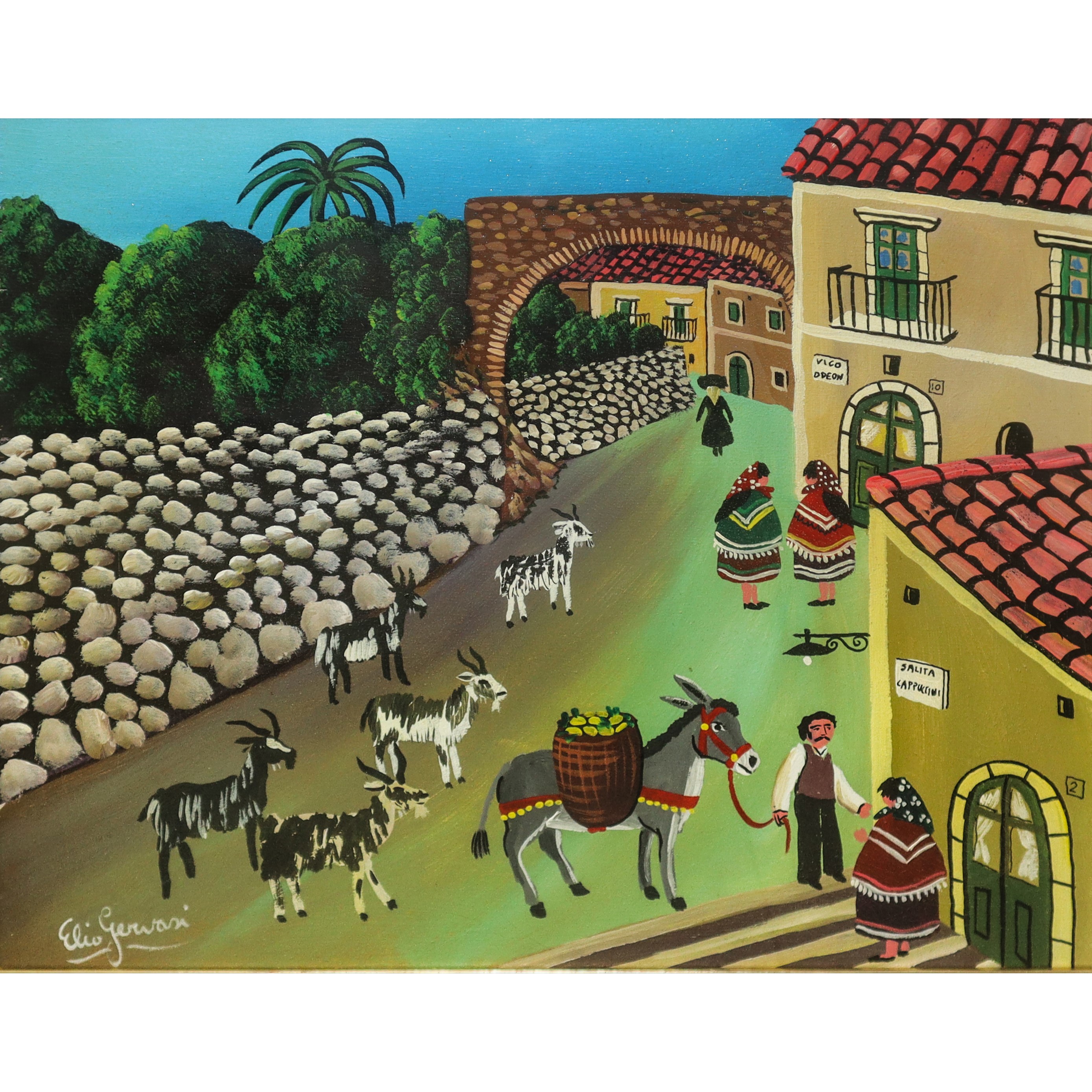 Contadino con asino e capre