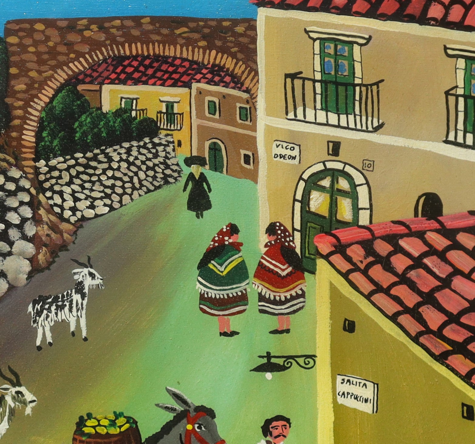 Contadino con asino e capre