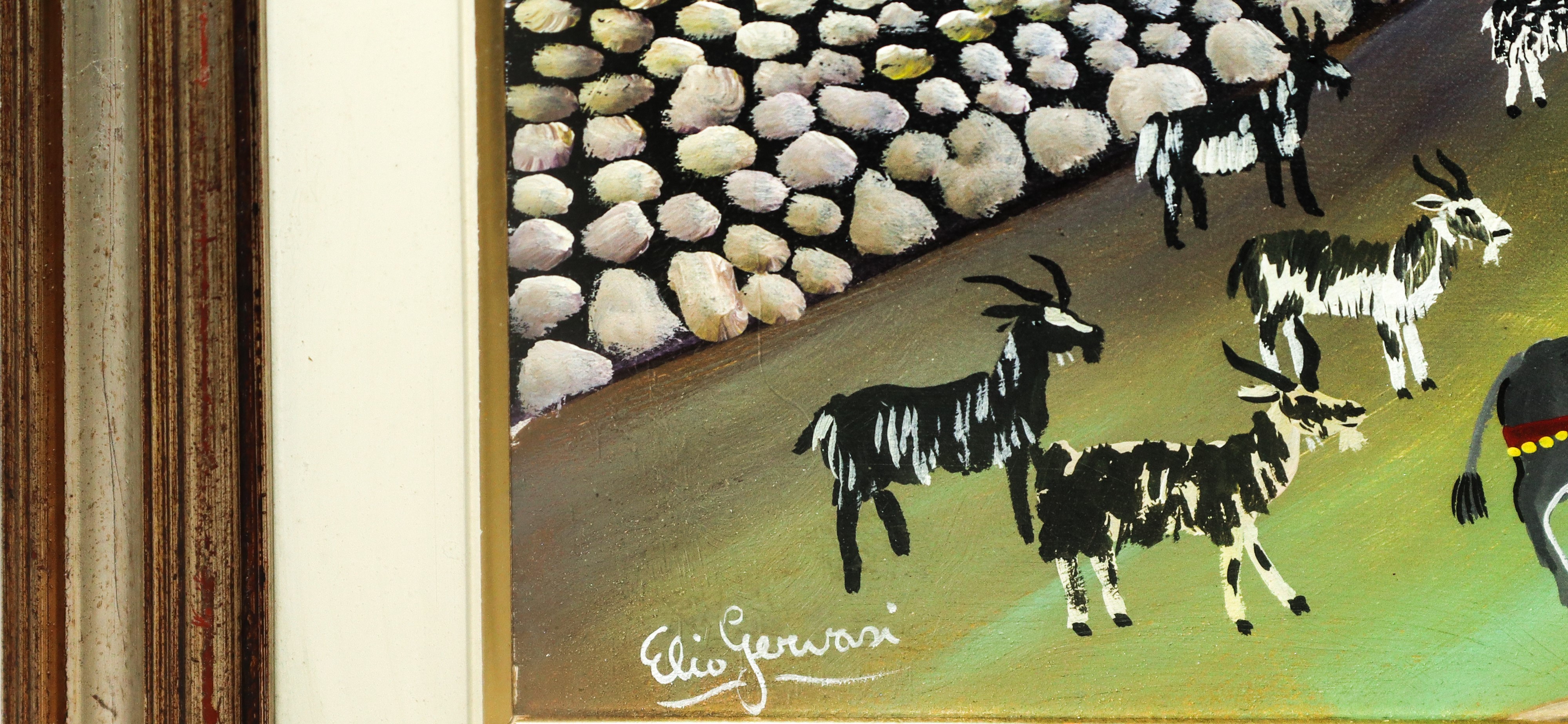 Contadino con asino e capre