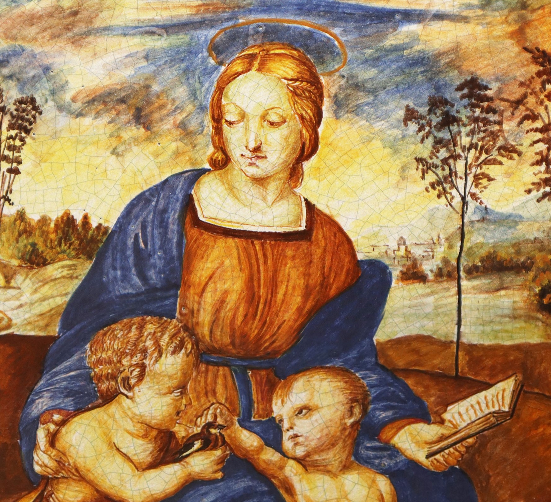 Giulio Romano - Placca in Ceramica Raffigurante Madonna con Gesù e San Giovannino