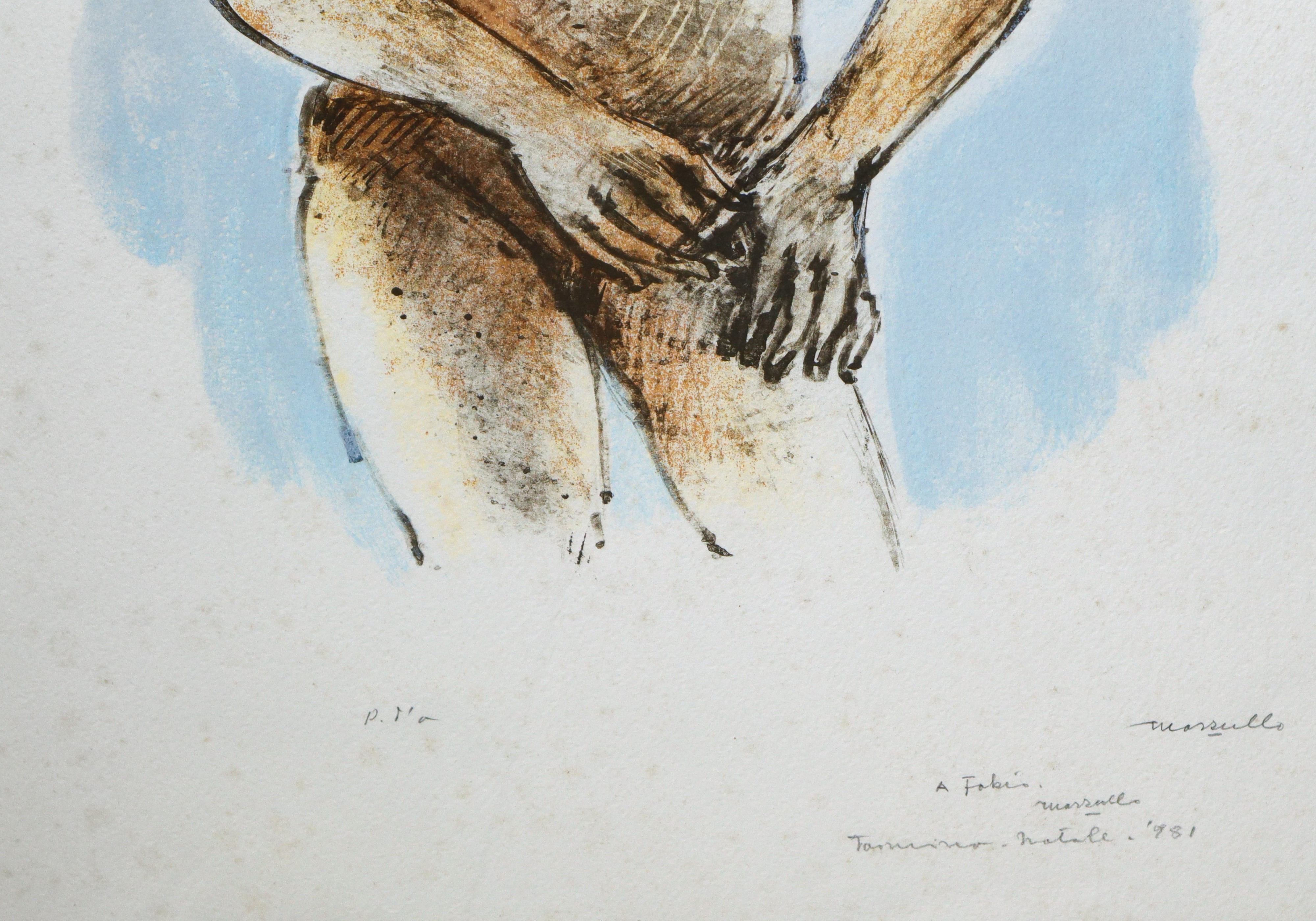Giuseppe Mazzullo - Nudo di donna, prova d'artista serigrafica acquerellata (1981)