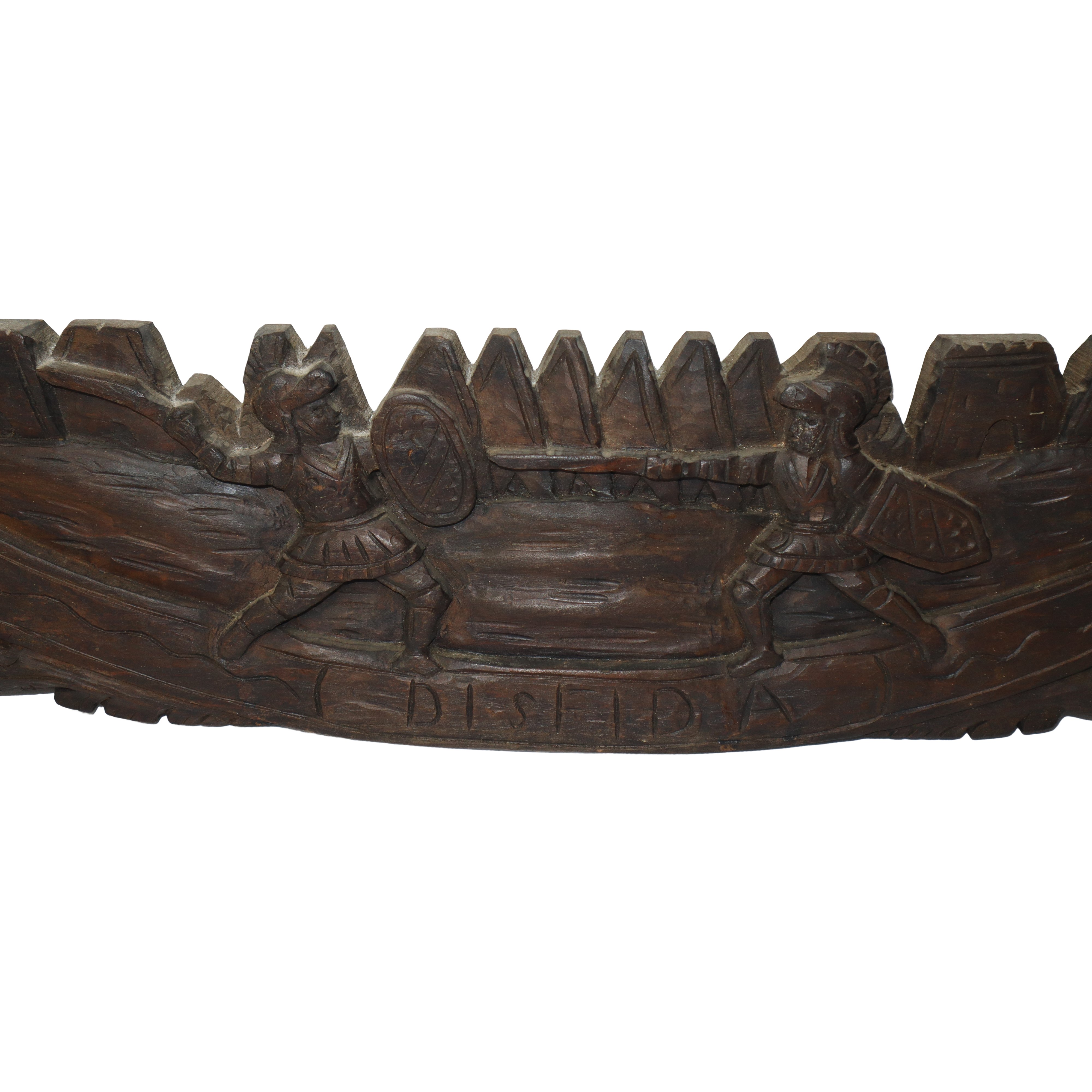 Chiave di carretto "disfida" su legno intagliato e scolpito