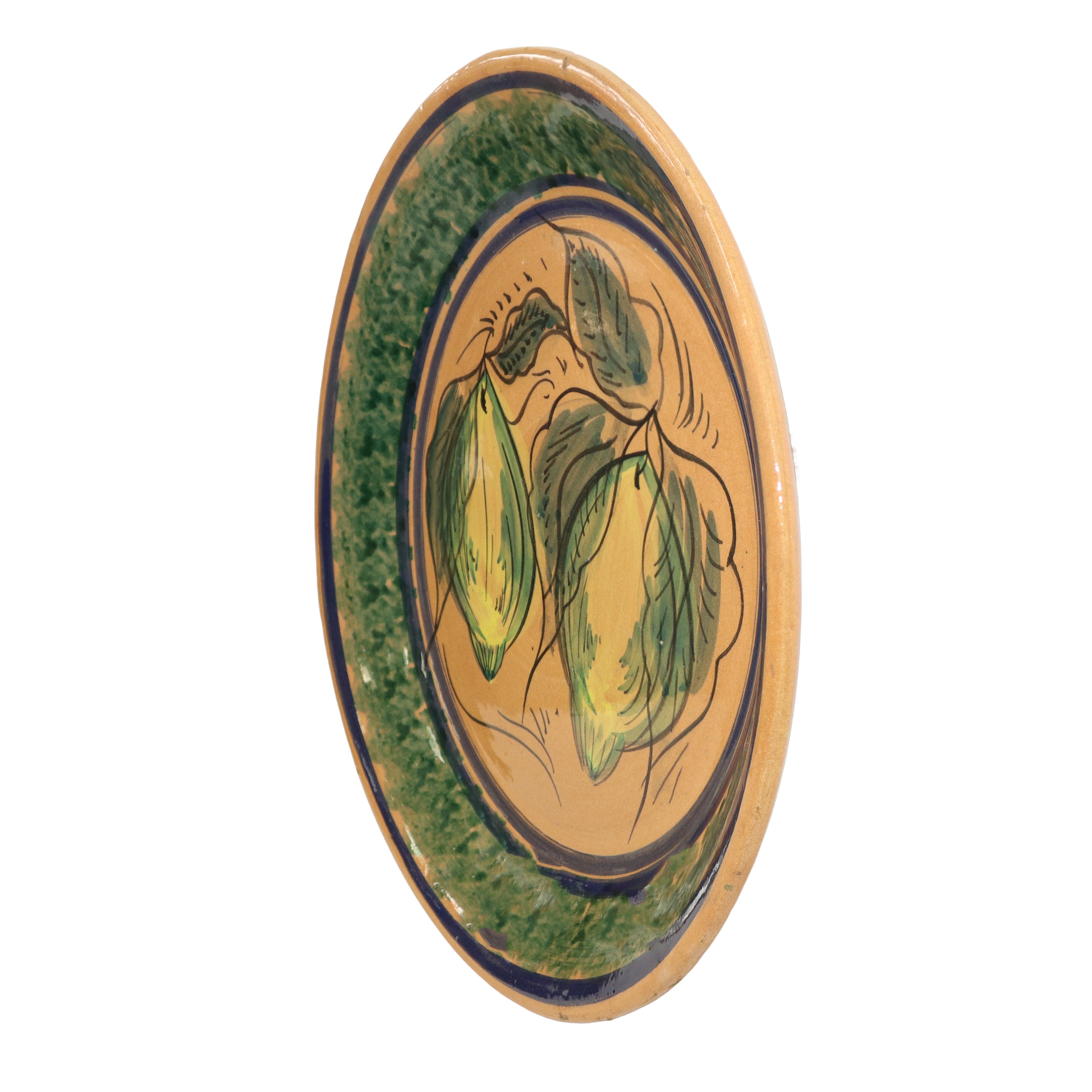 Piatto in maiolica di Caltagirone smaltato e dipinto con raffigurazioni di cedri