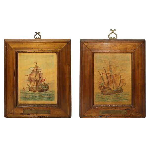 Pair of paintings depicting sailing ships