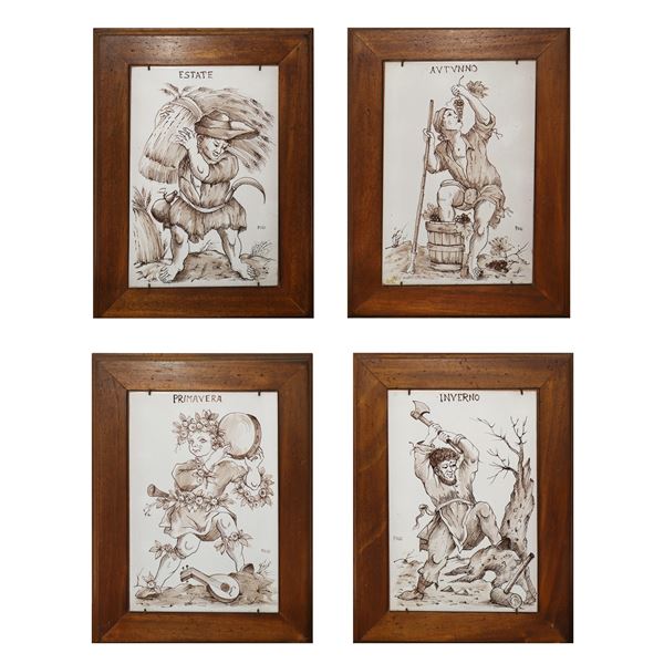 N°4 majolica depicting the 4 seasons in a frame