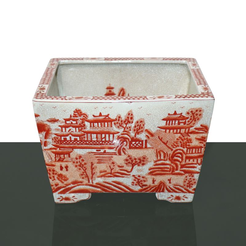 Vaso per Bonsai Orange Cina Dipinto con Paesaggi All'interno e All'esterno
