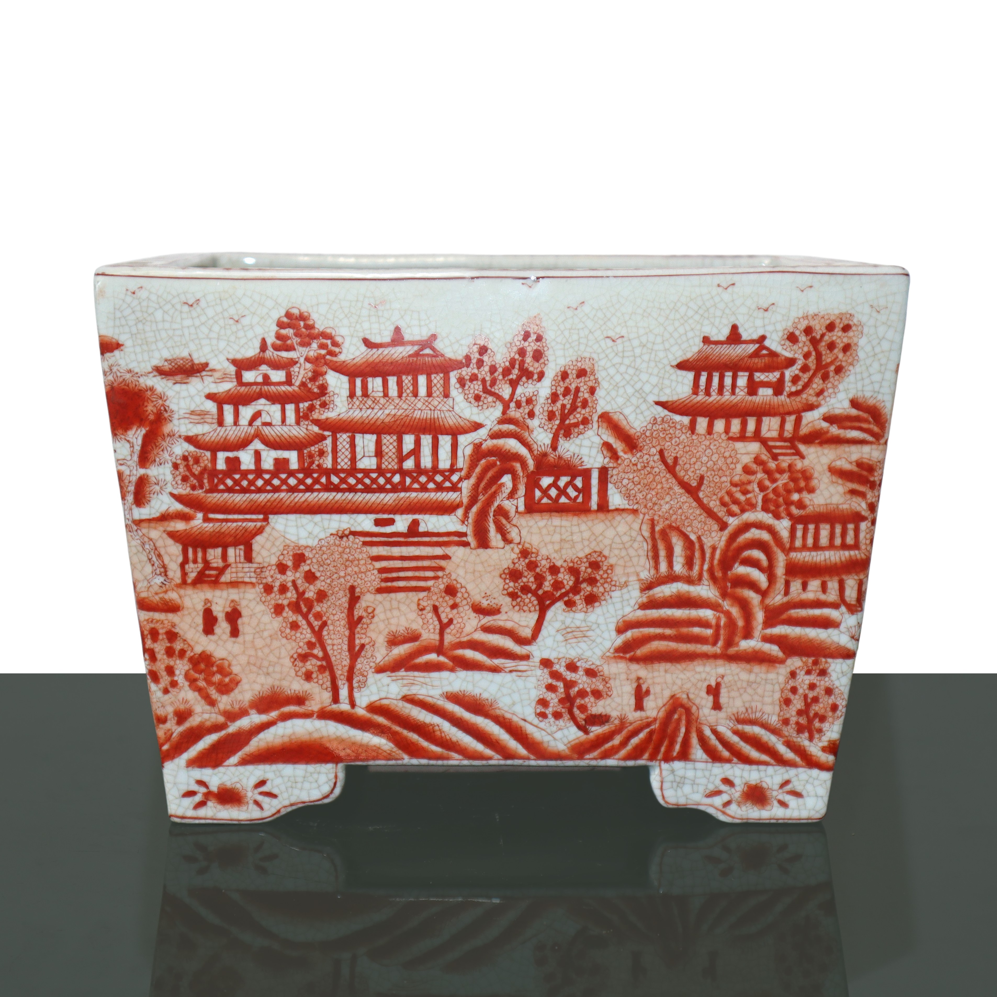 Vaso per bonsai orange Cina dipinto con paesaggi all'interno e all'esterno