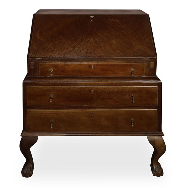 Three-drawer drop-leaf cabinet in walnut burl 