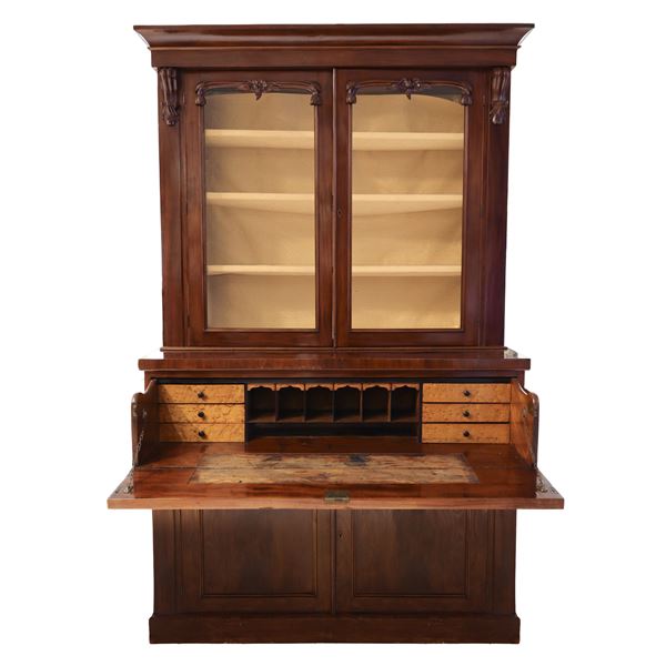 Maltese mahogany display cabinet with drop leaf