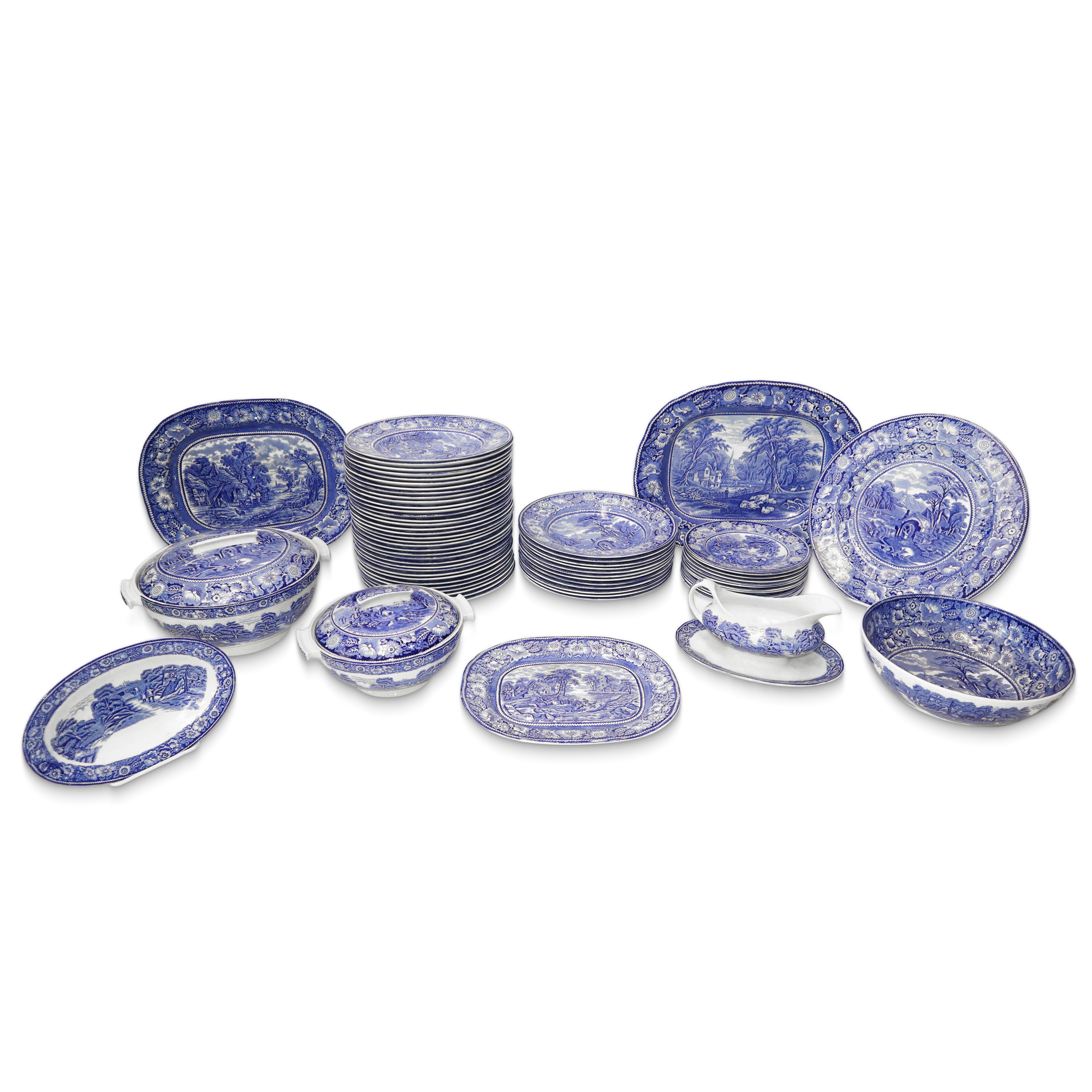 Servizio di piatti in porcellana inglese con decori nei toni del blu