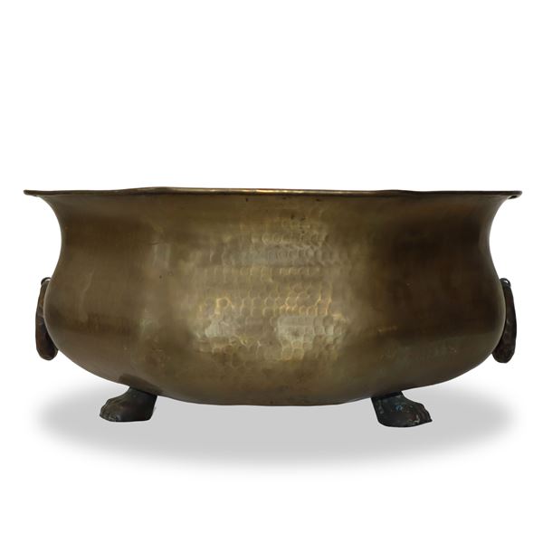 Large octagonal cachepot in bronzed metal