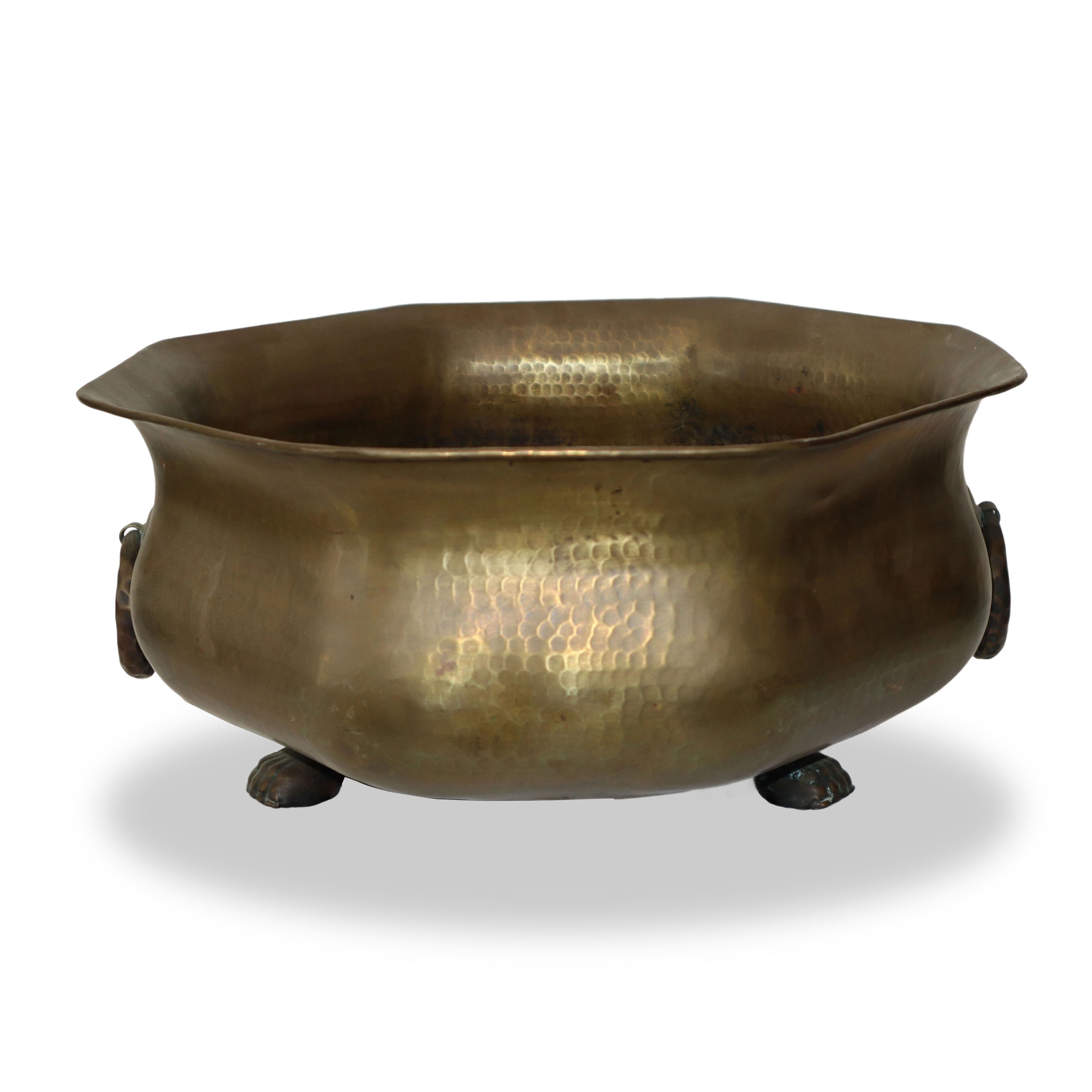 Grande Cachepot Ottagonale in Metallo Bronzato