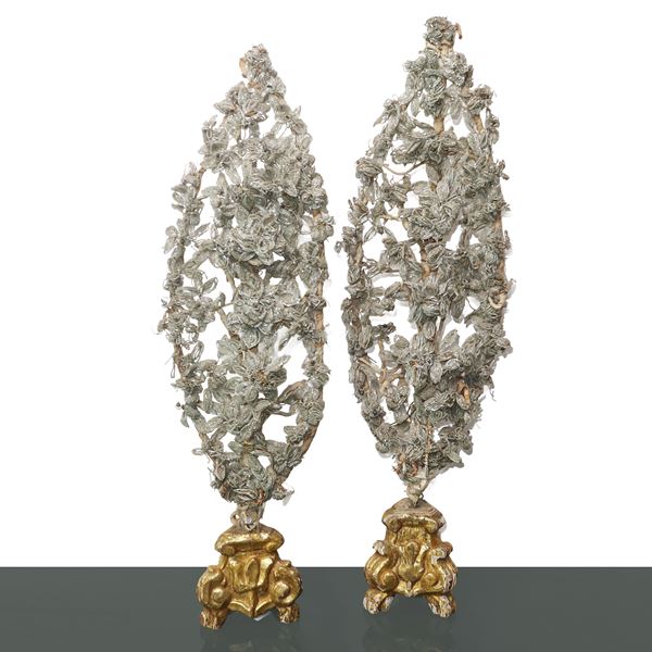 Pair of votive palms with gilded wooden base