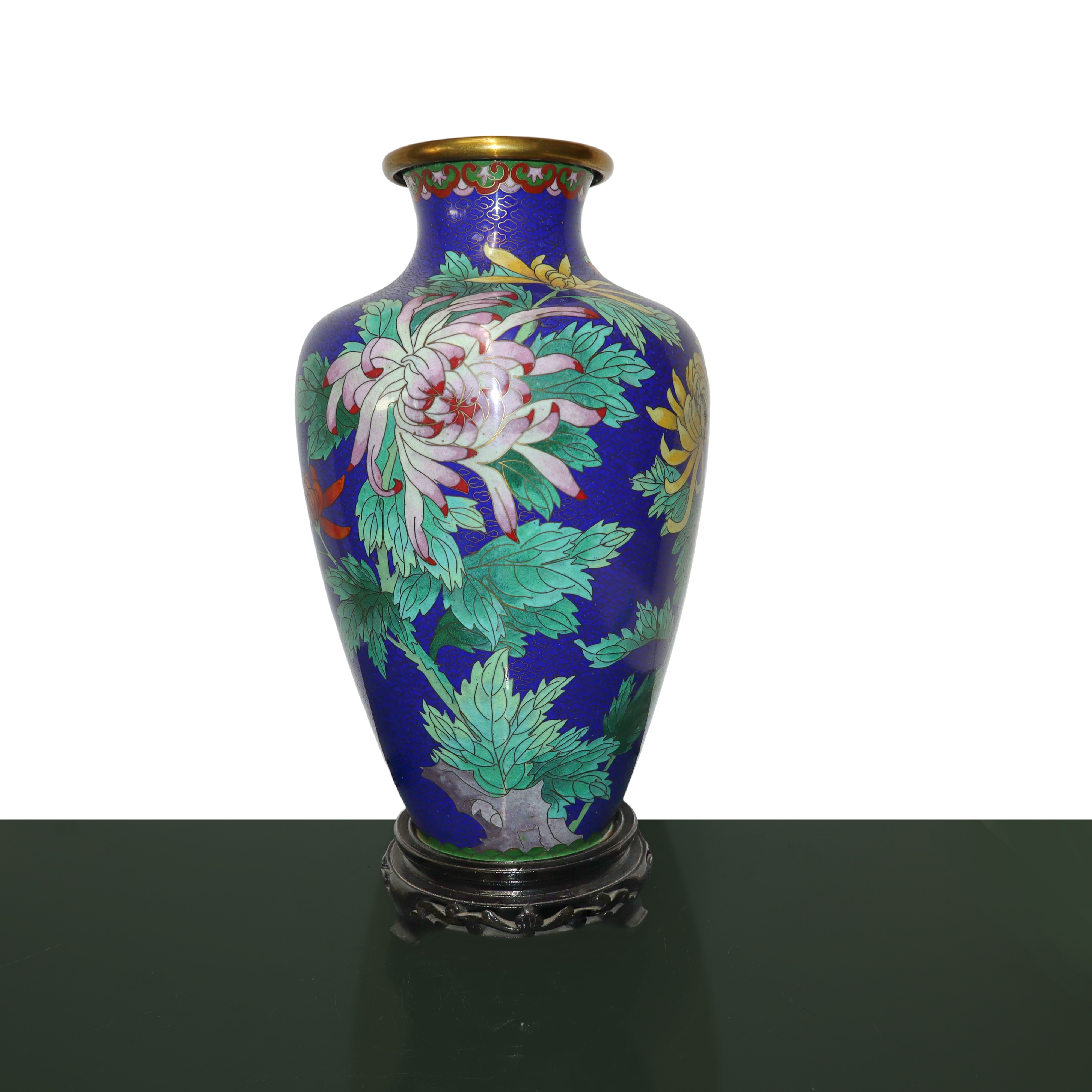 Coppia di Vasi Cloisonnet Fondo Blu