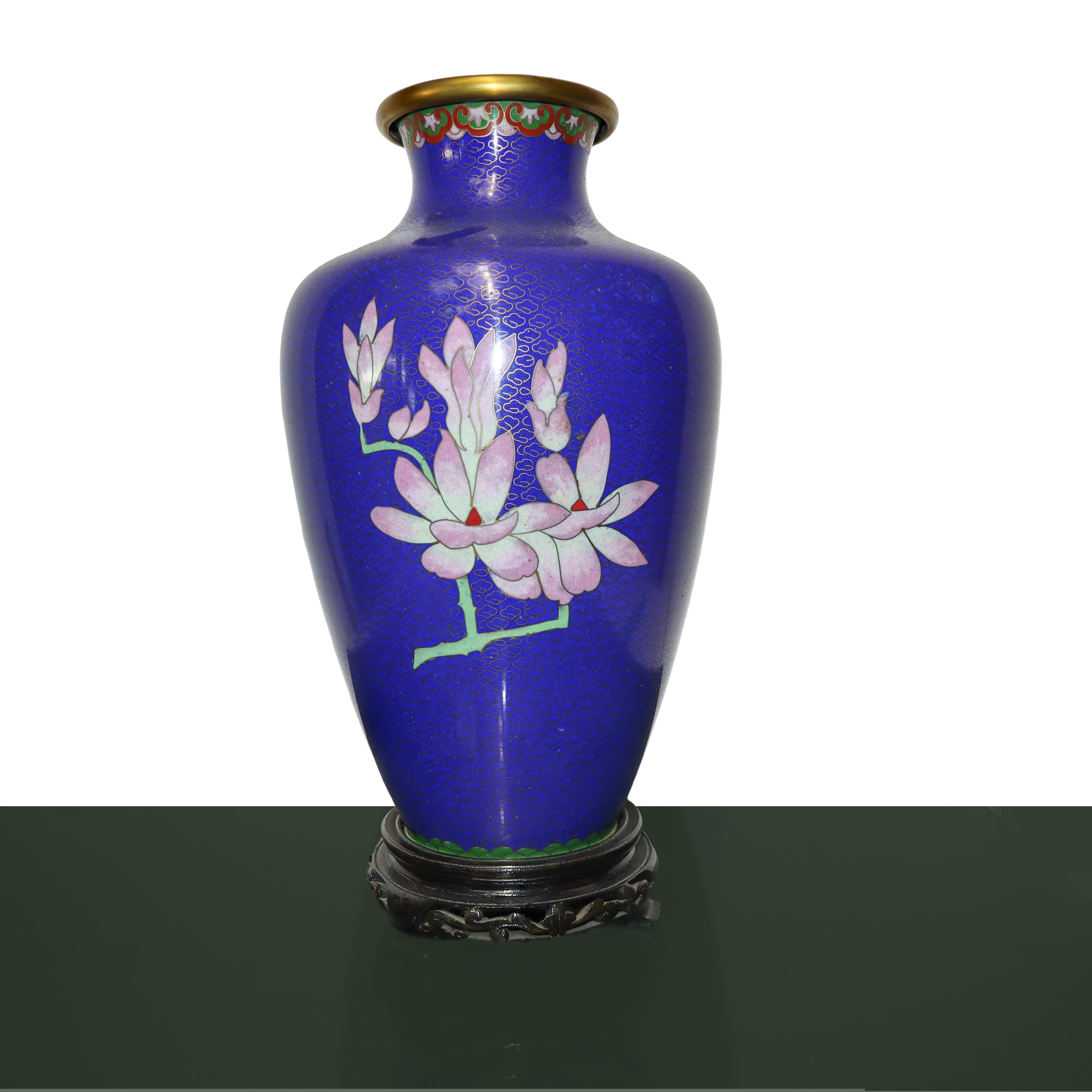 Coppia di Vasi Cloisonnet Fondo Blu