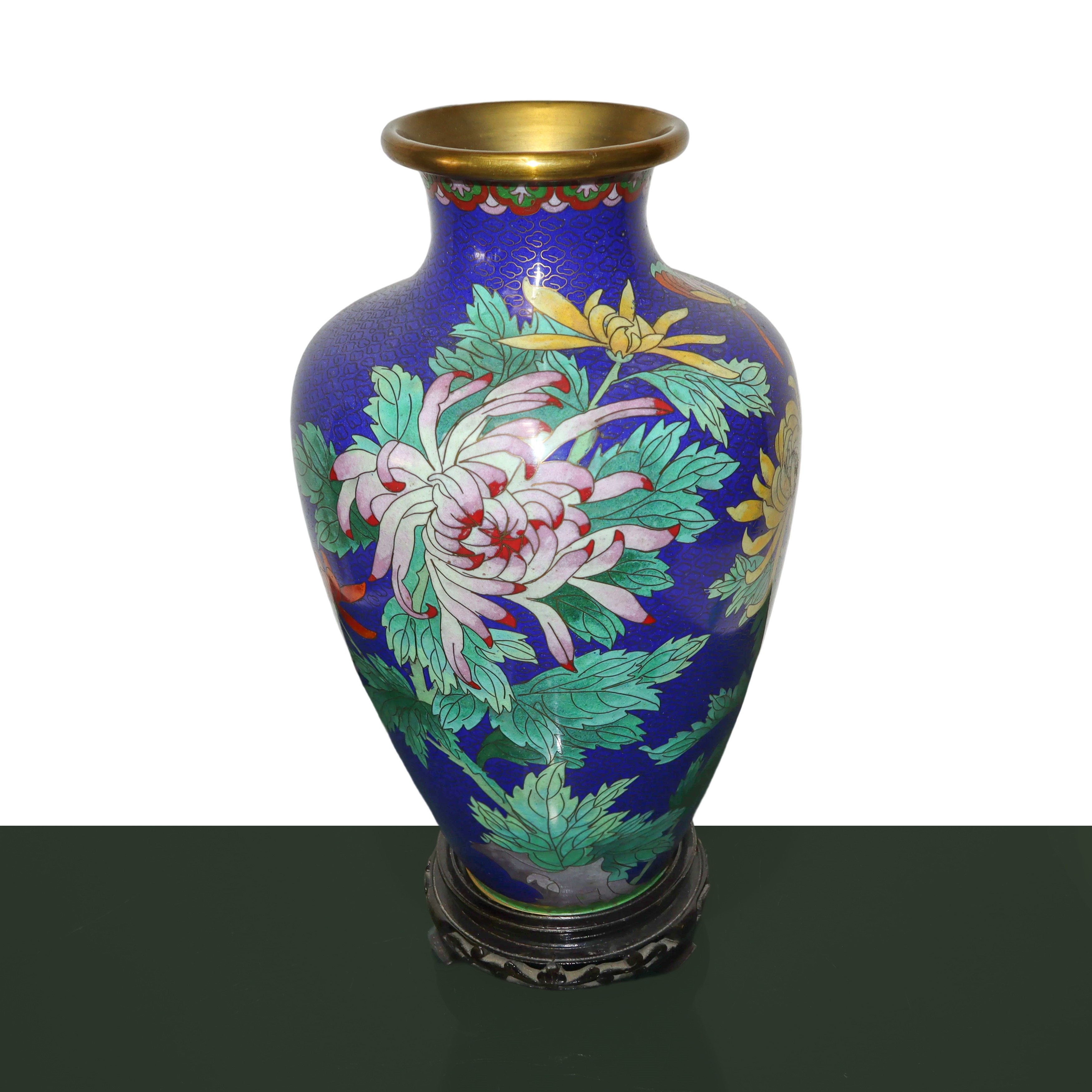 Coppia di Vasi Cloisonnet Fondo Blu