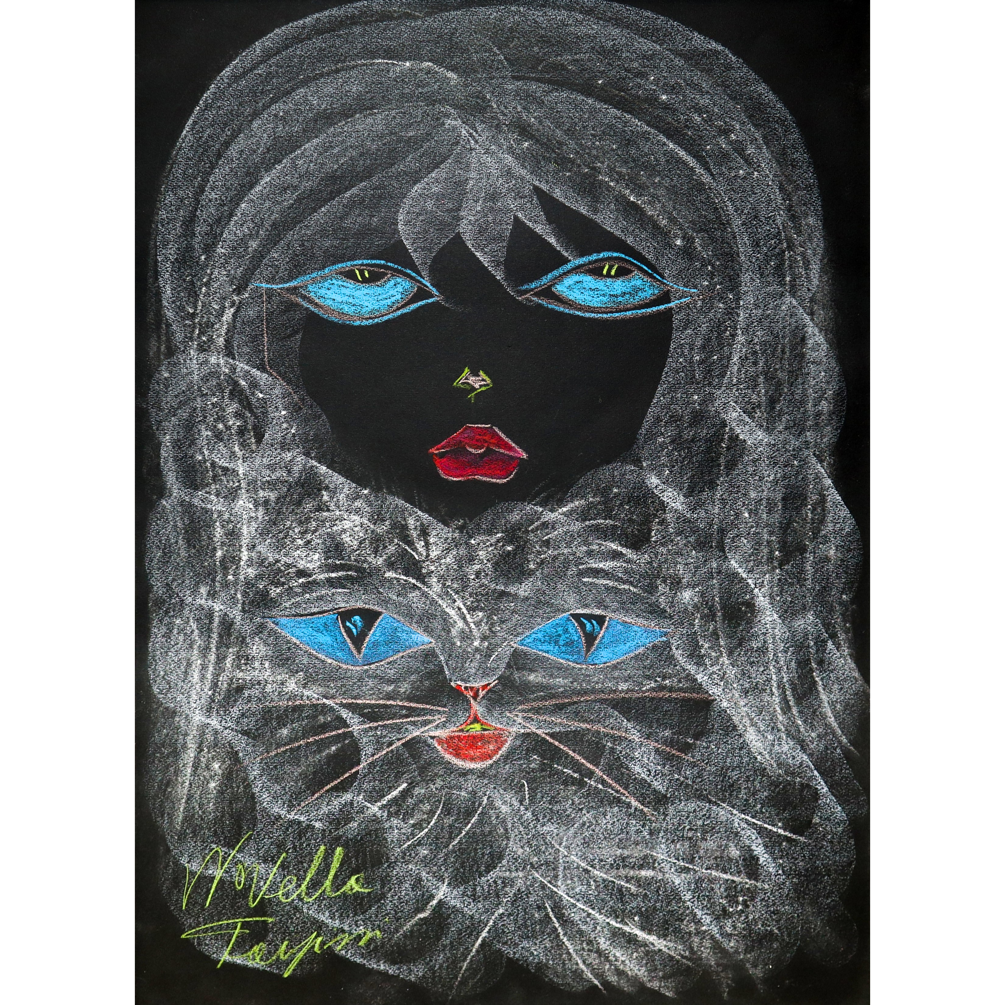 Volto di donna con gatto