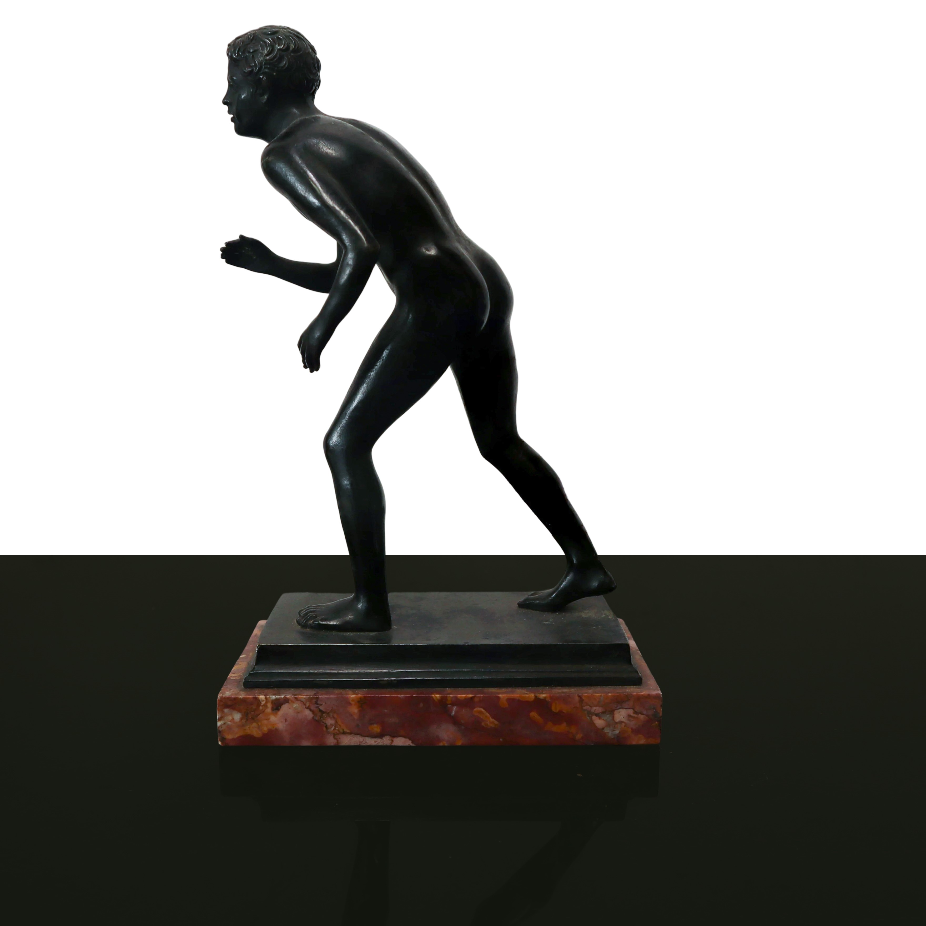 Fermalibri, Sculture di Nudi Raffiguranti Giovani Atleti in Bronzo Patinato Nero