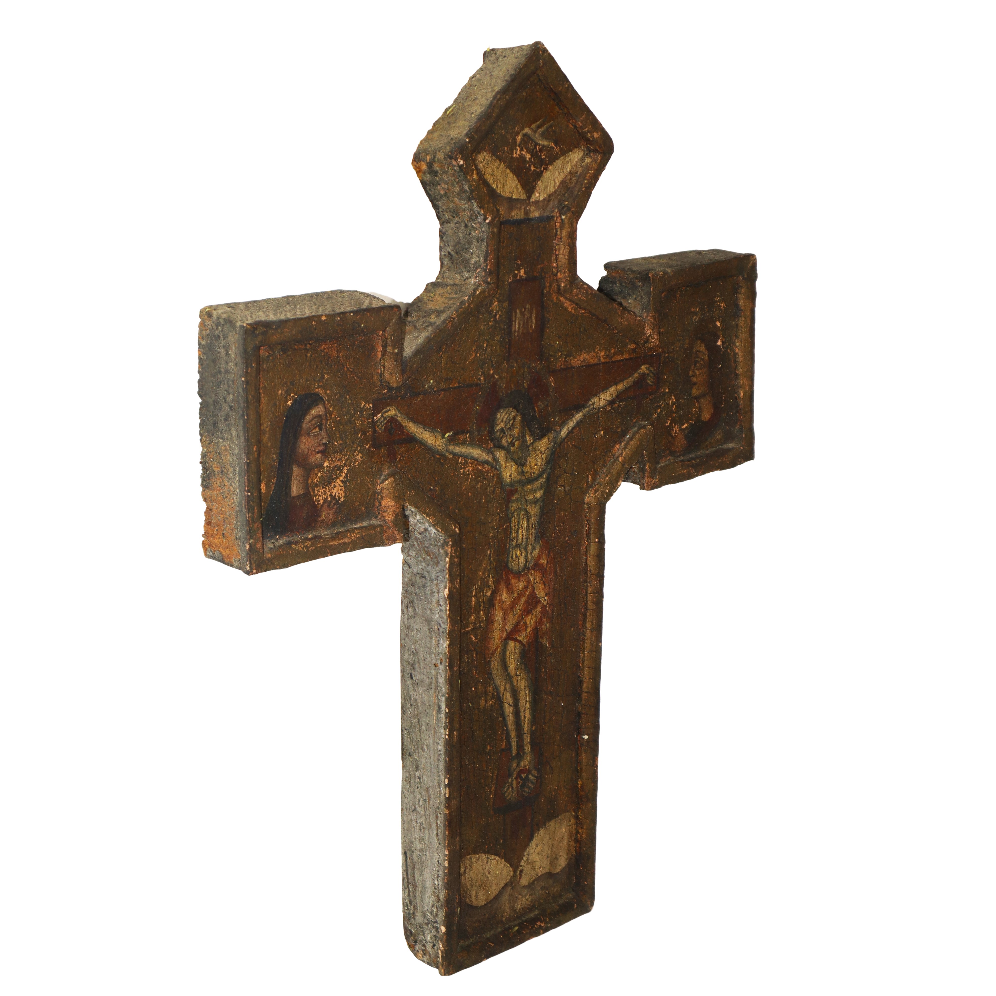 Antico crocifisso in legno di abete dipinto a tempera