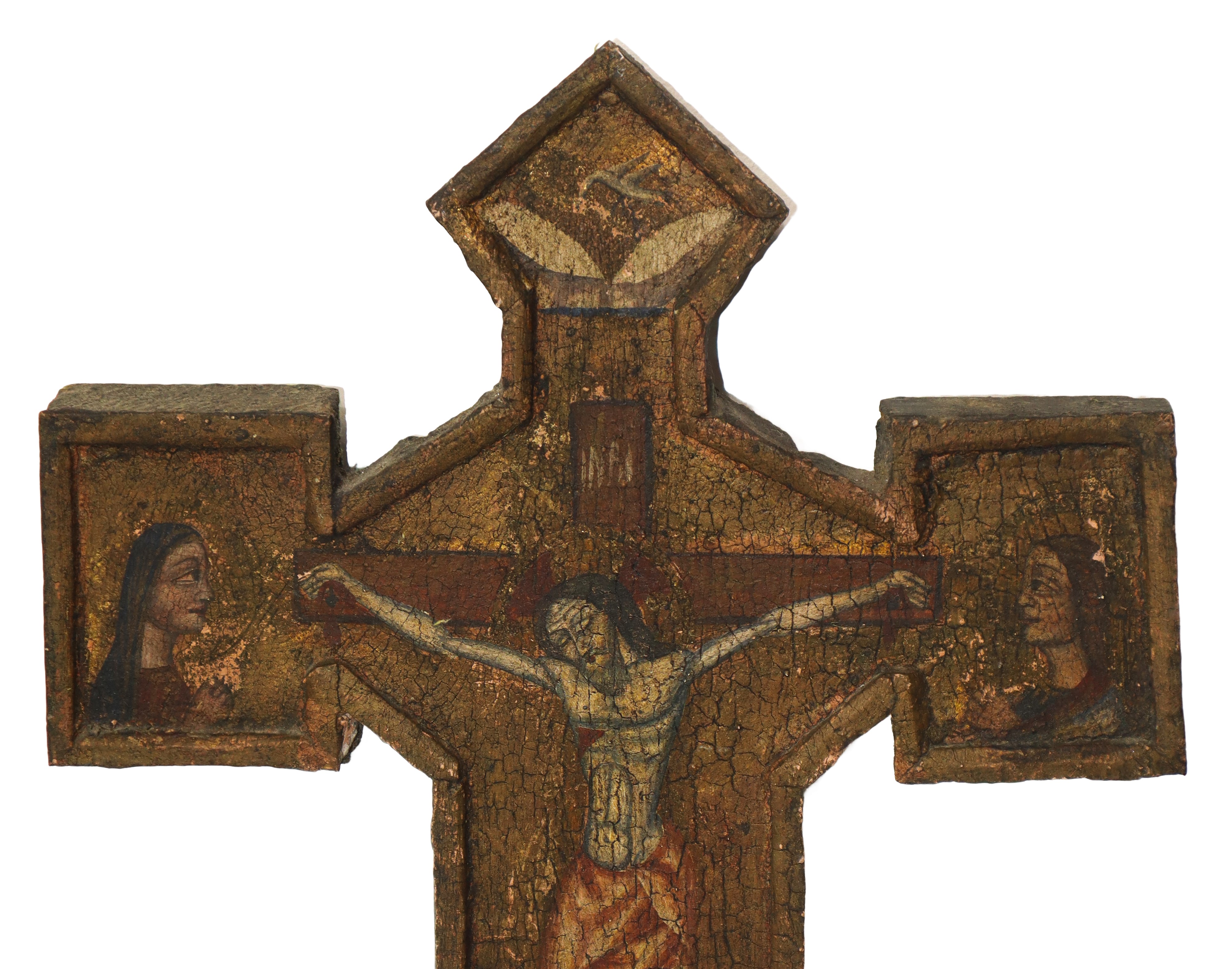 Antico Crocifisso in Legno di Abete Dipinto a Tempera