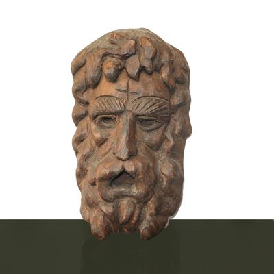 Scultura Lignea Raffigurante Volto Intagliato e Scolpito