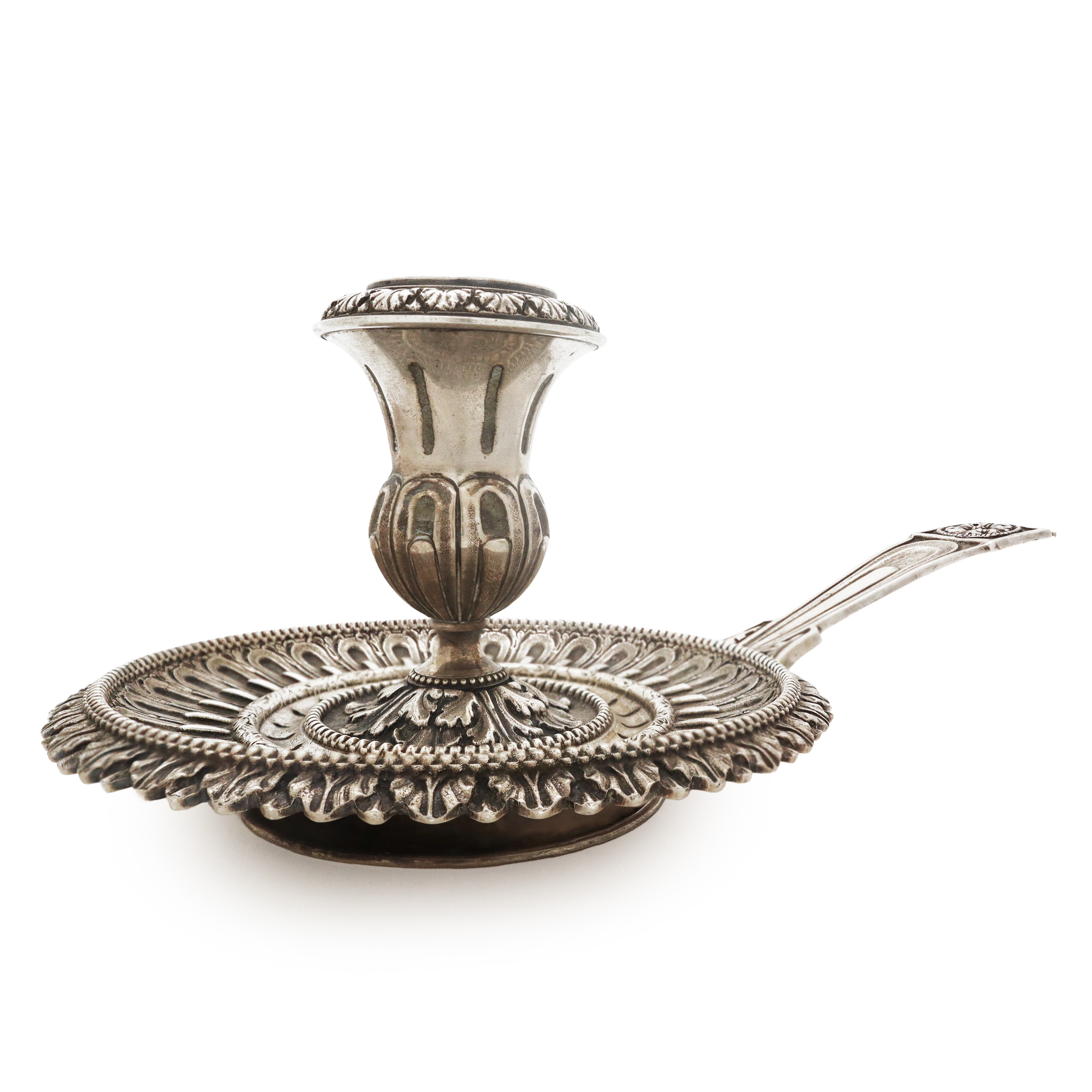 Bugia portacandele in argento massiccio 800 cesellato