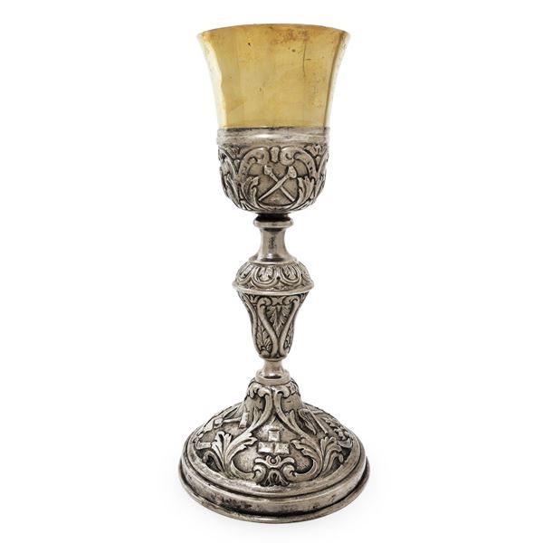 Chalice in embossed silver and vermeil silver