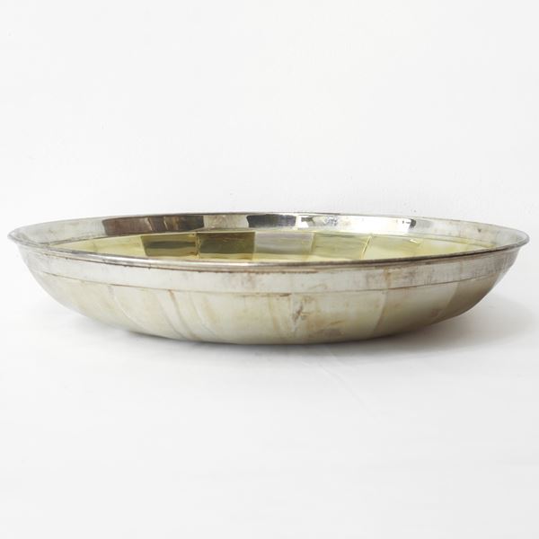 Large round bowl in 800 silver and vermeil silver