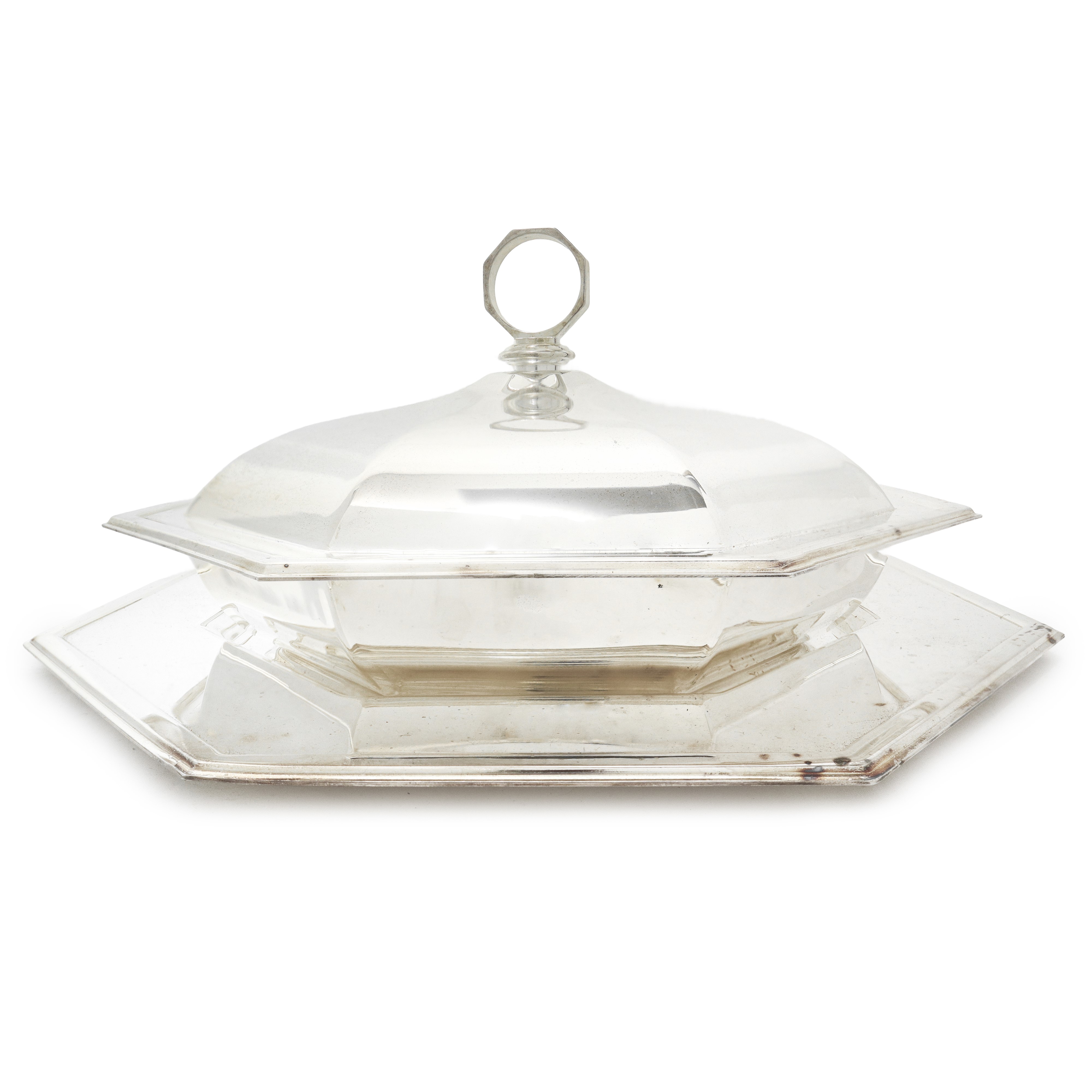Petruzzi e Branca - Zuppiera ottagonale in silver plated con vassoio e sei sottopiatti