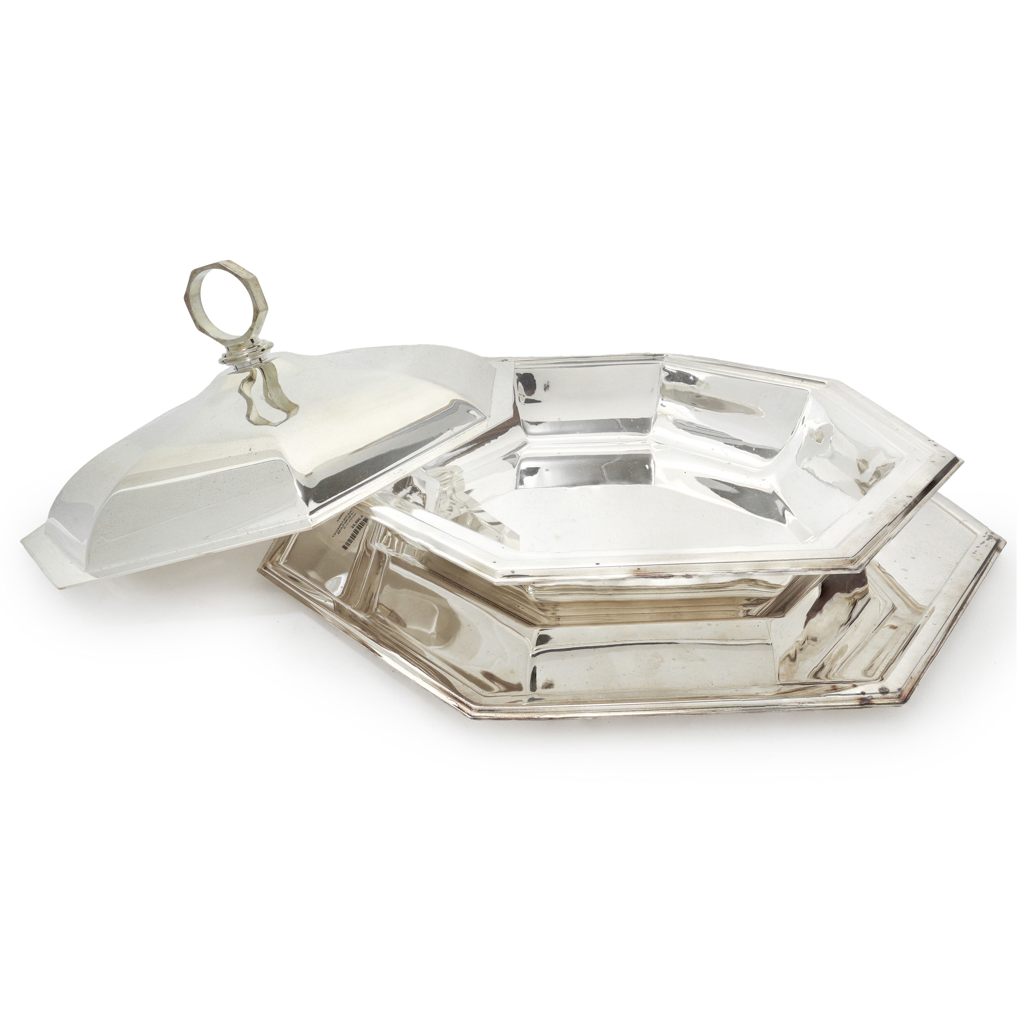 Petruzzi e Branca - Zuppiera ottagonale in silver plated con vassoio e sei sottopiatti