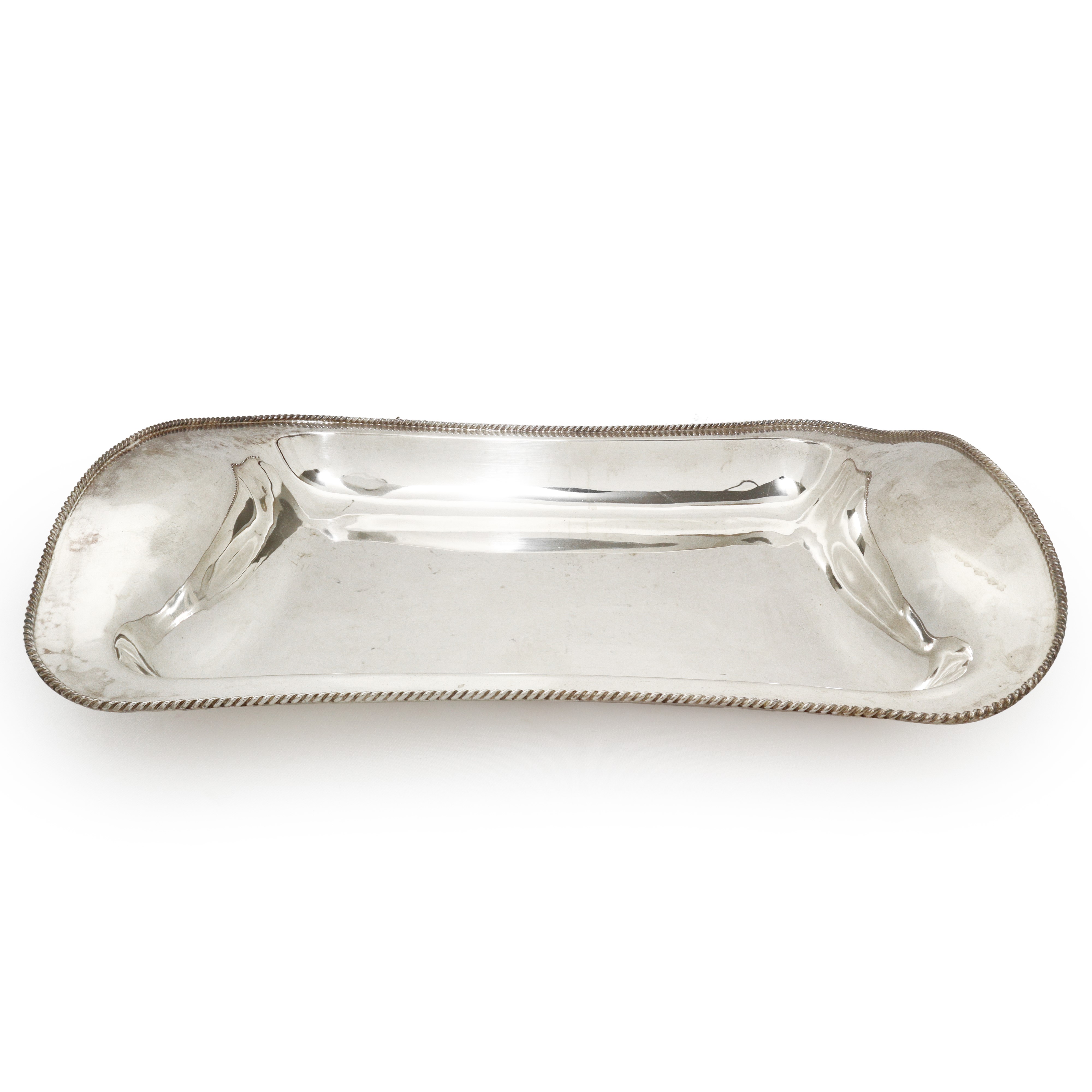 Portadolci rettangolare in argento 800 con bordo sbalzato a treccia