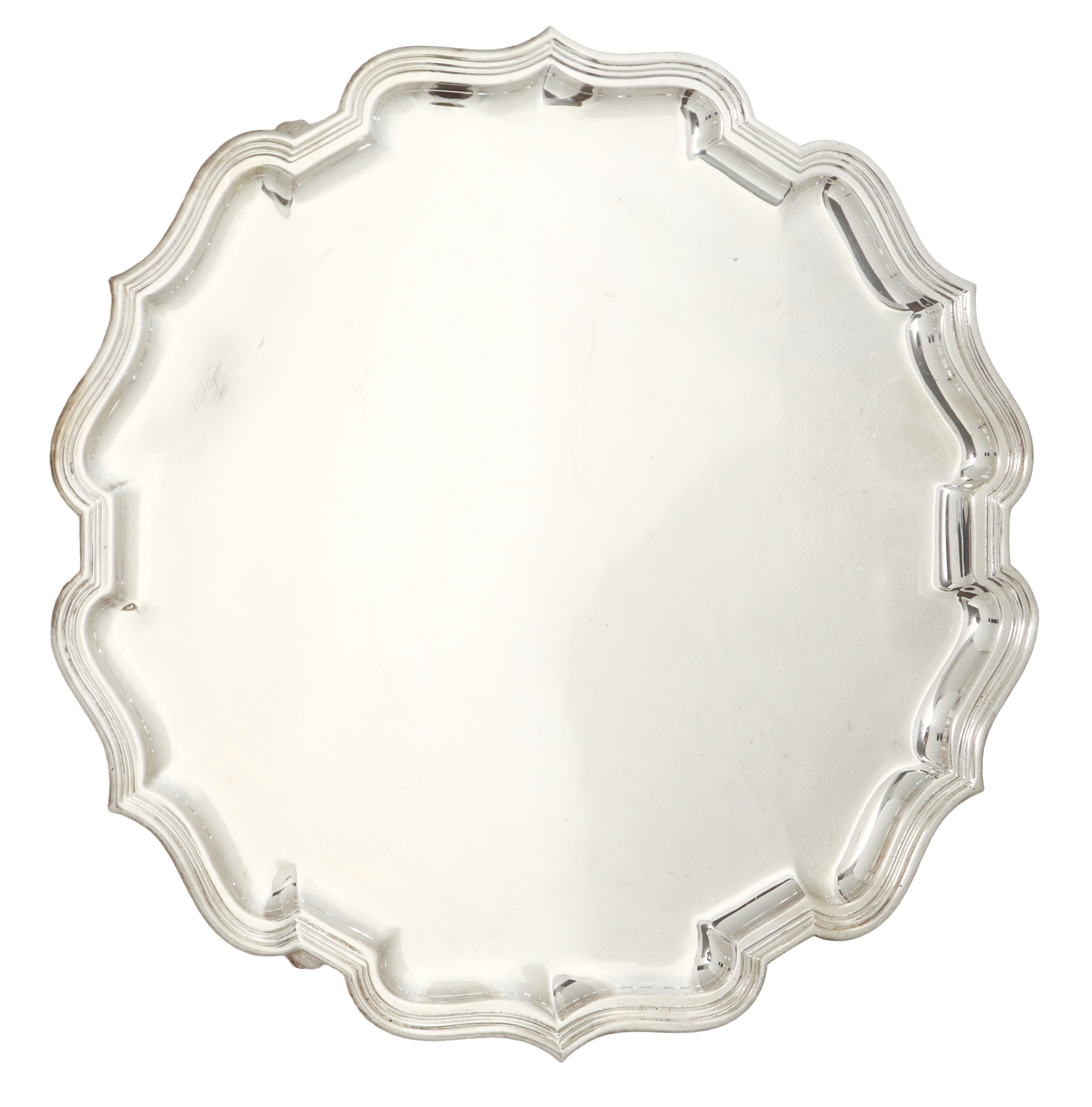 Alzata in argento 800 con piedini e bordo smerlato