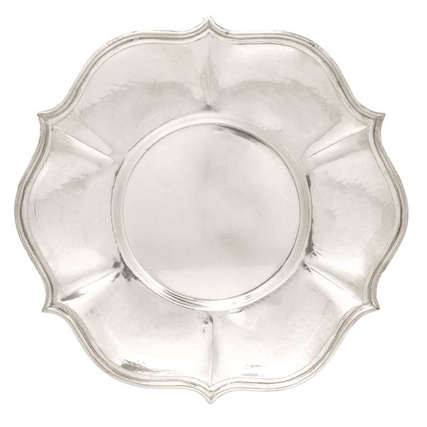 Silver dessert tray with scalloped edge