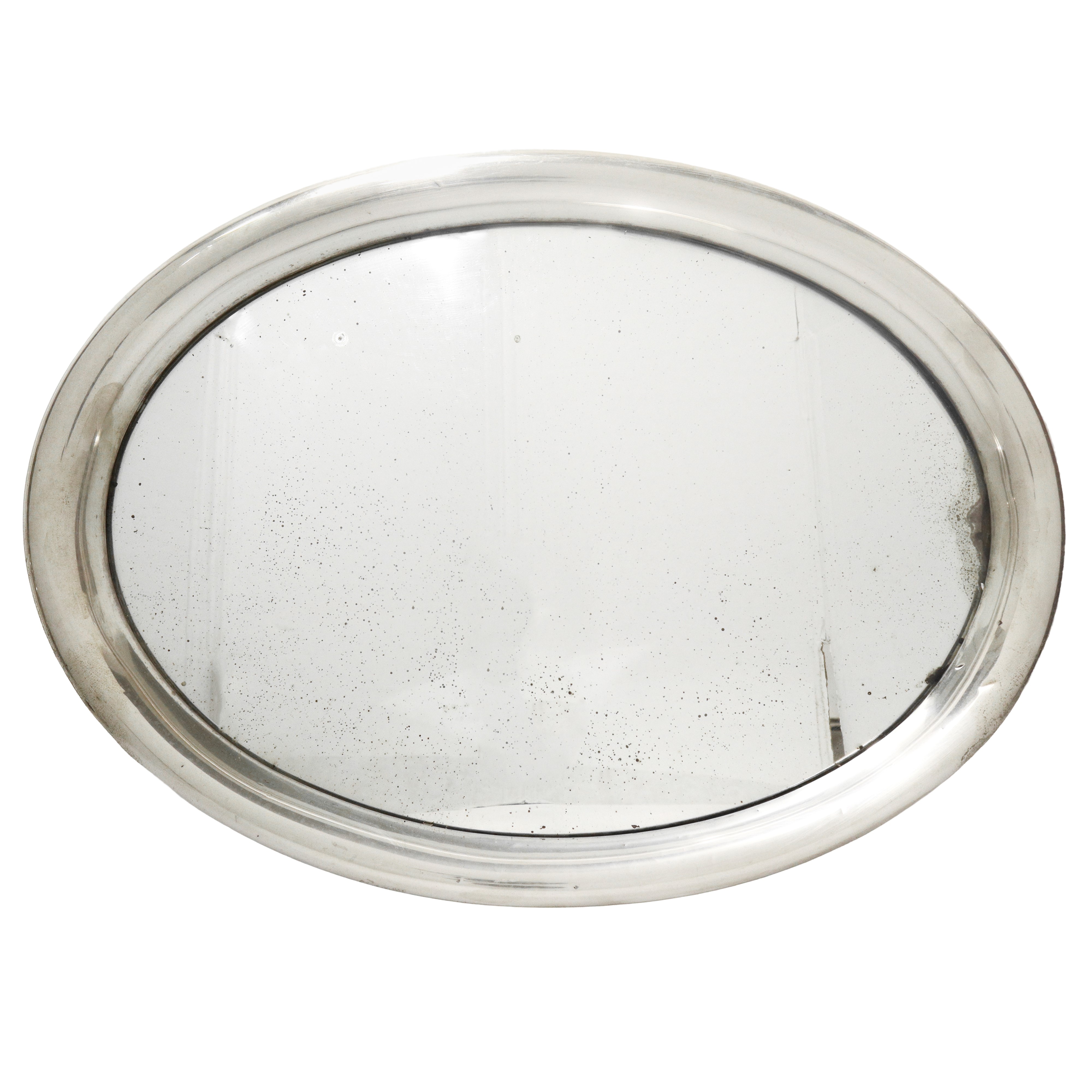 Servizio da te in argento 800 con vassoio con bordo in argento, piano in vetro e sottopiano in le...