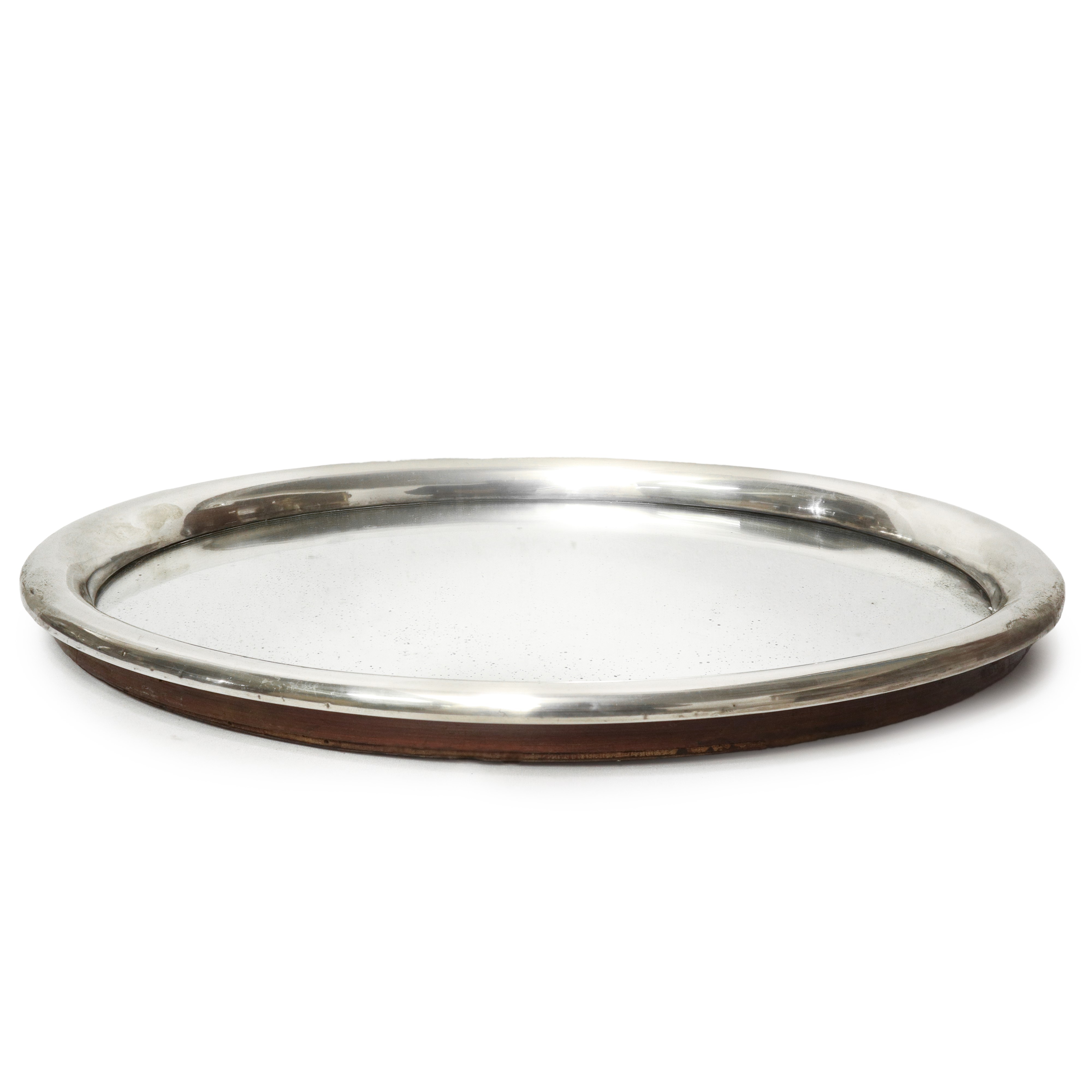 Servizio da te in argento 800 con vassoio con bordo in argento, piano in vetro e sottopiano in le...