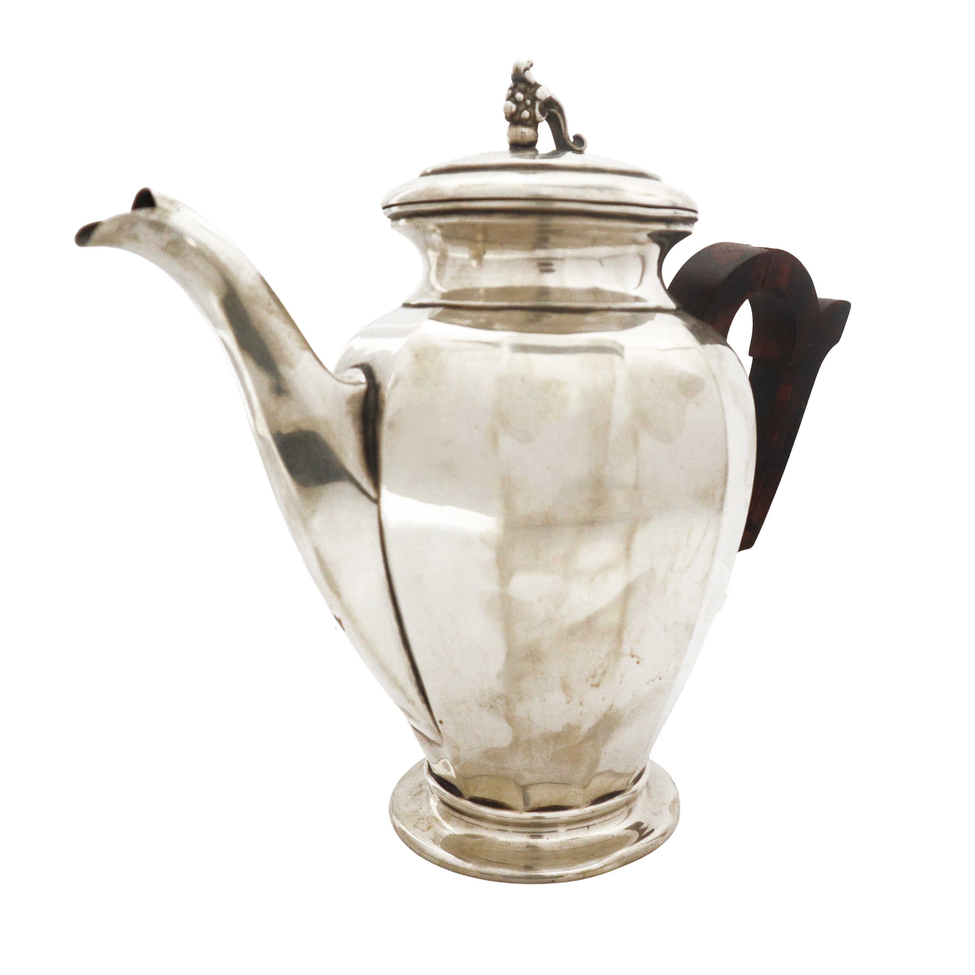 Servizio da te in argento 800 con vassoio con bordo in argento, piano in vetro e sottopiano in le...