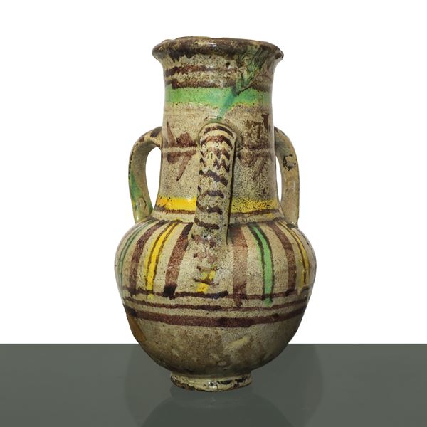 Caltagirone majolica vase decorated with polychrome glaze and enamel