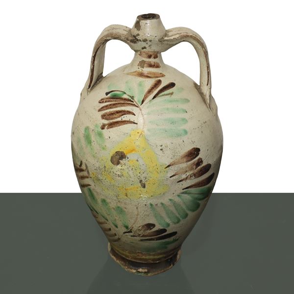 Caltagirone majolica vase glazed and enameled in polychrome