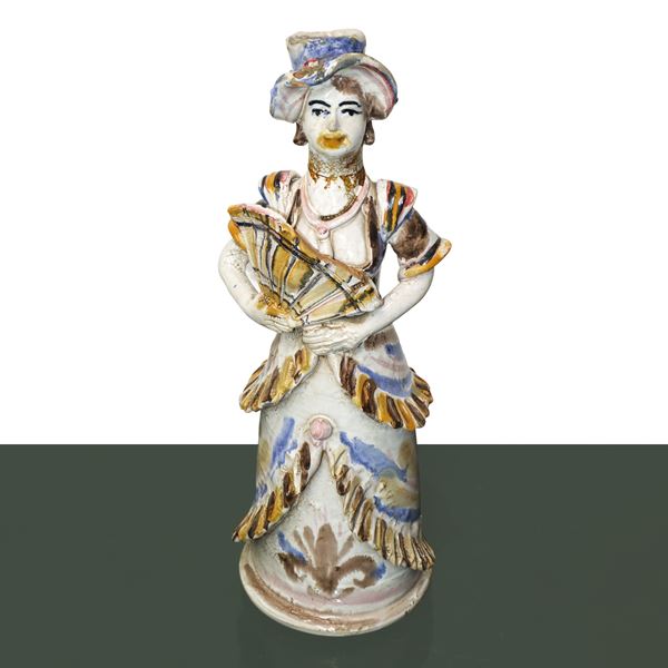 Caltagirone ceramic lamp woman with fan