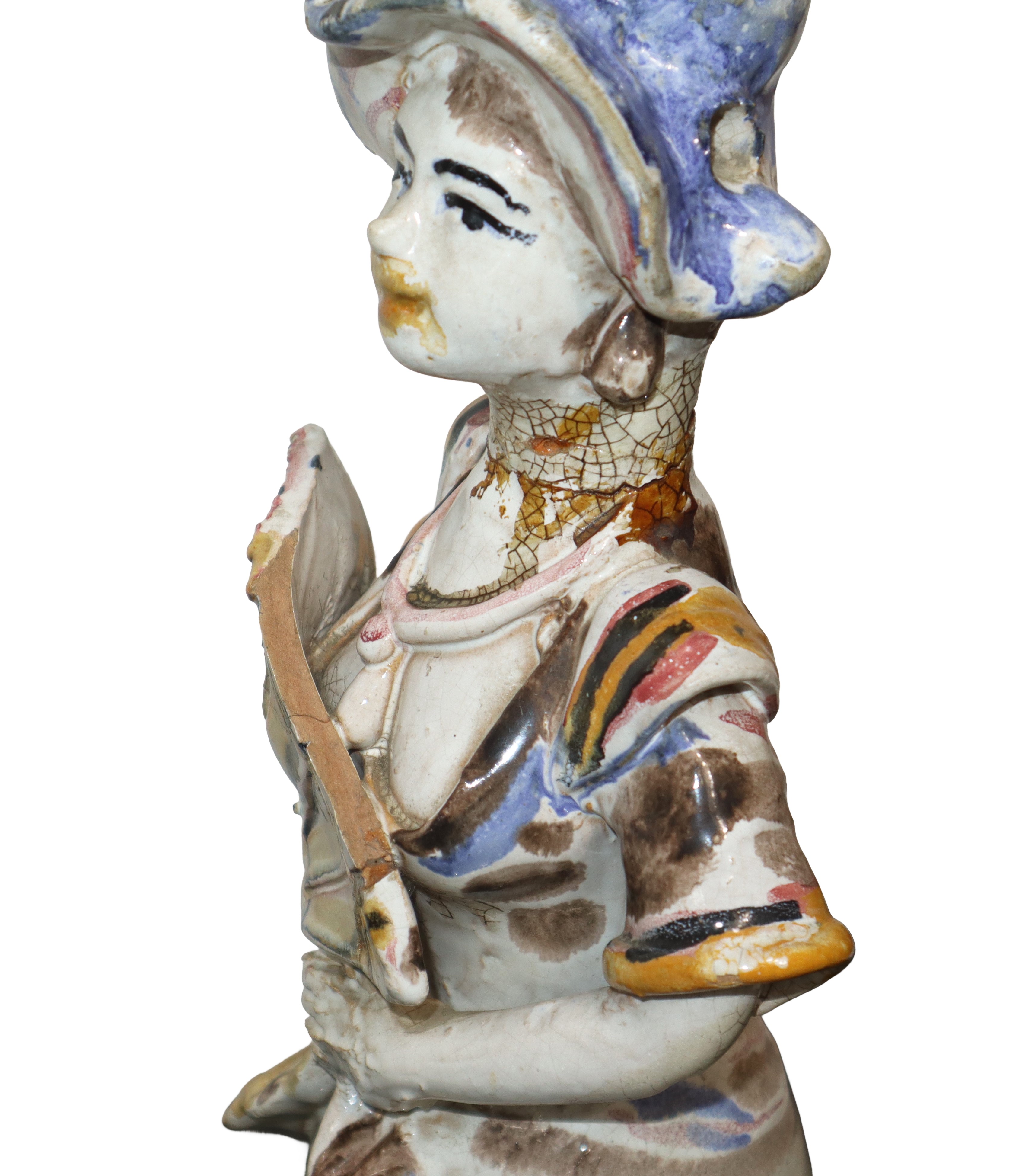 Lumiera in ceramica di Caltagirone donna con ventaglio